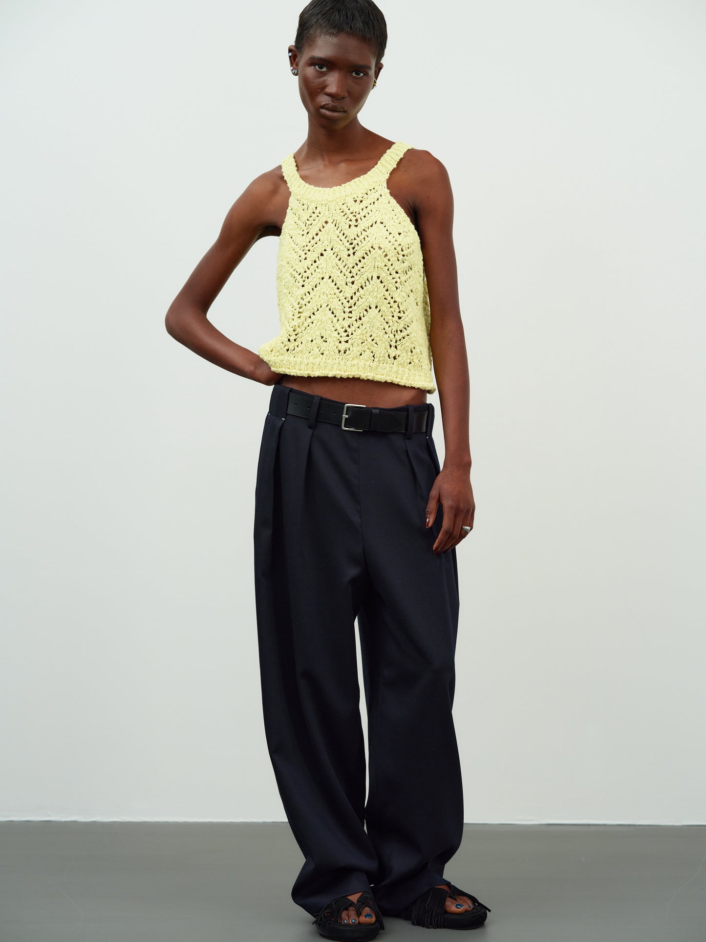 Pleated Wide Trousers, Dark Navy