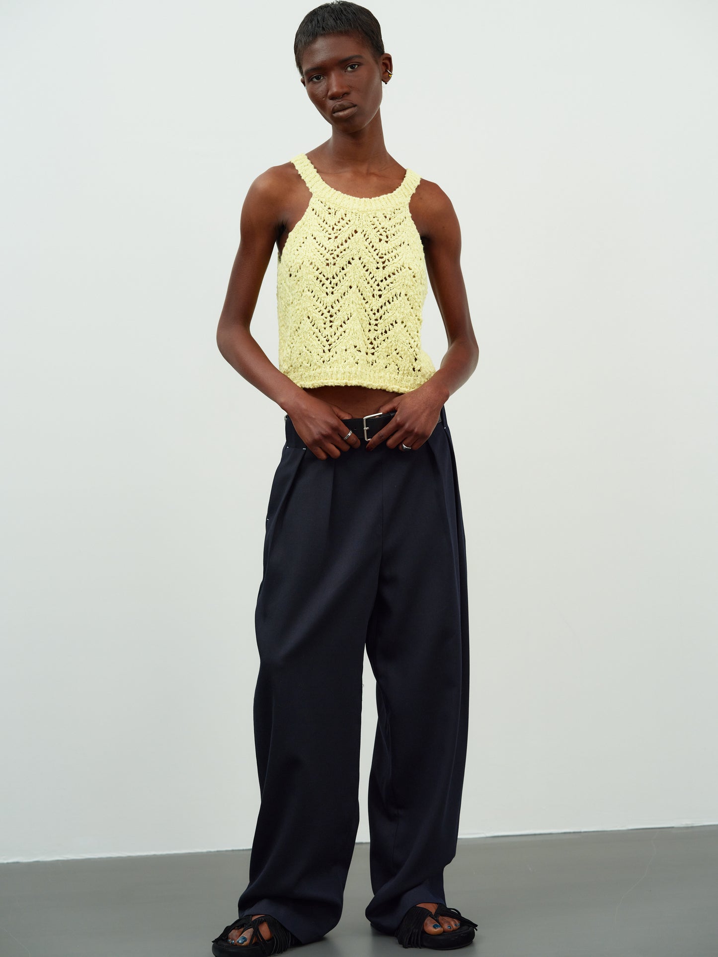 Pleated Wide Trousers, Dark Navy