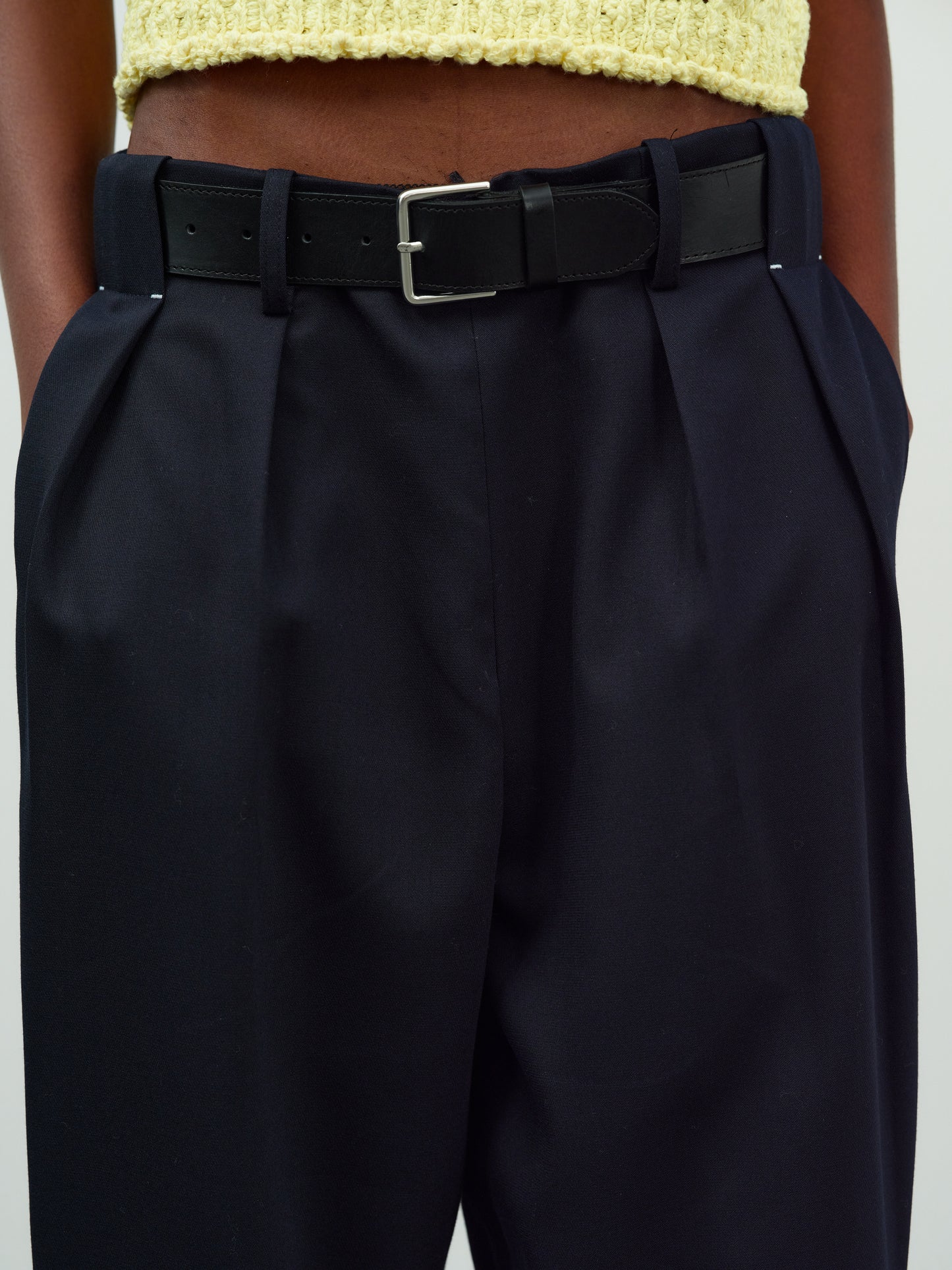 Pleated Wide Trousers, Dark Navy