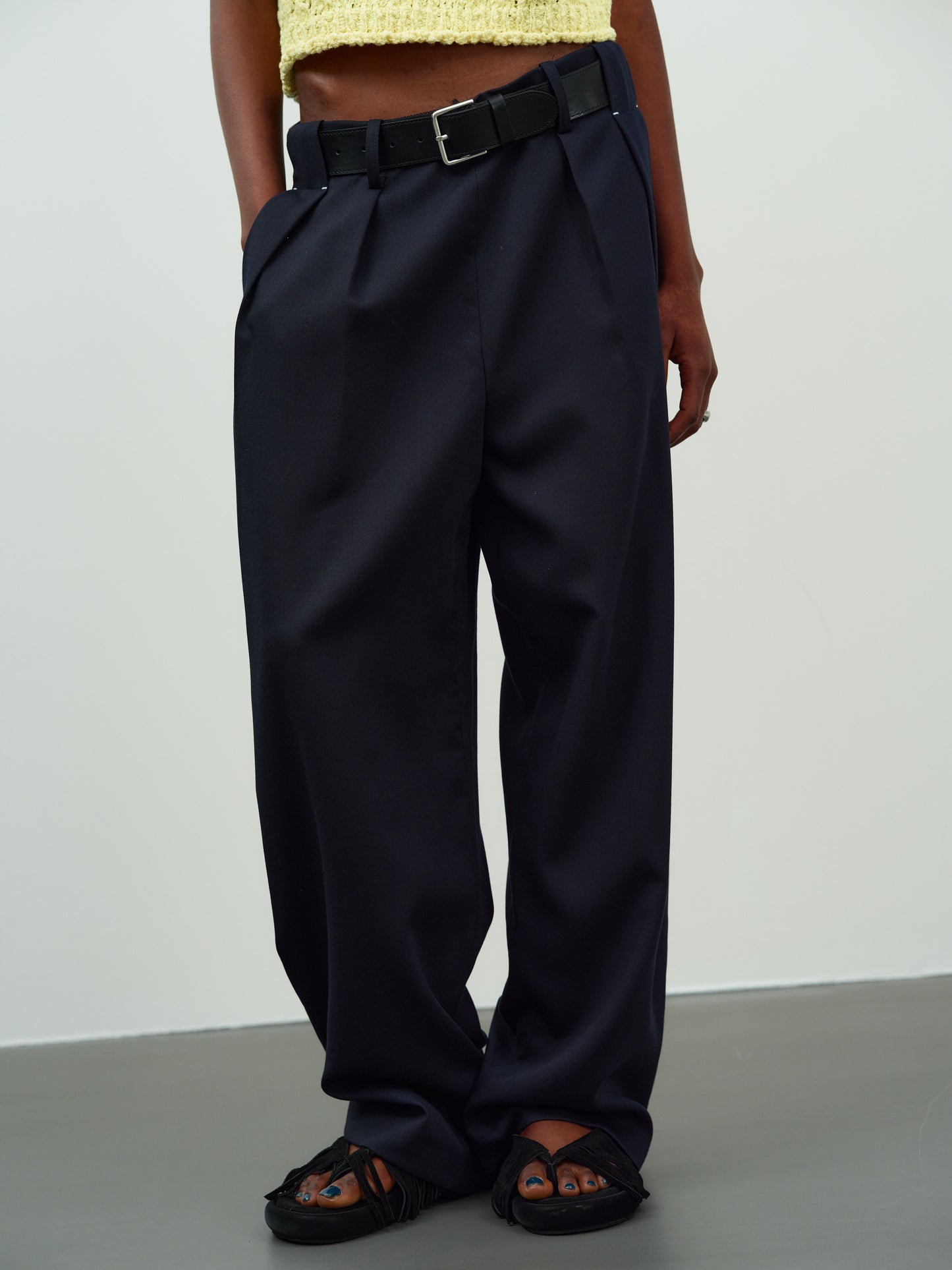Pleated Wide Trousers, Dark Navy