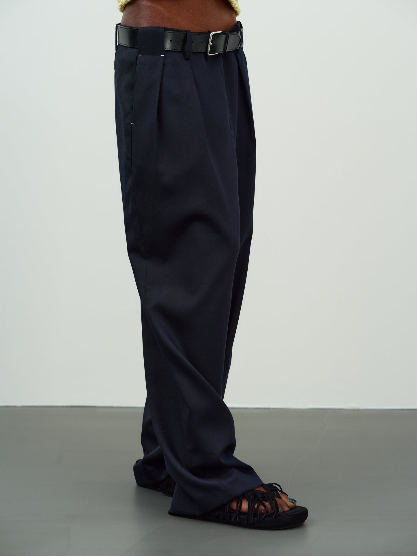 Pleated Wide Trousers, Dark Navy