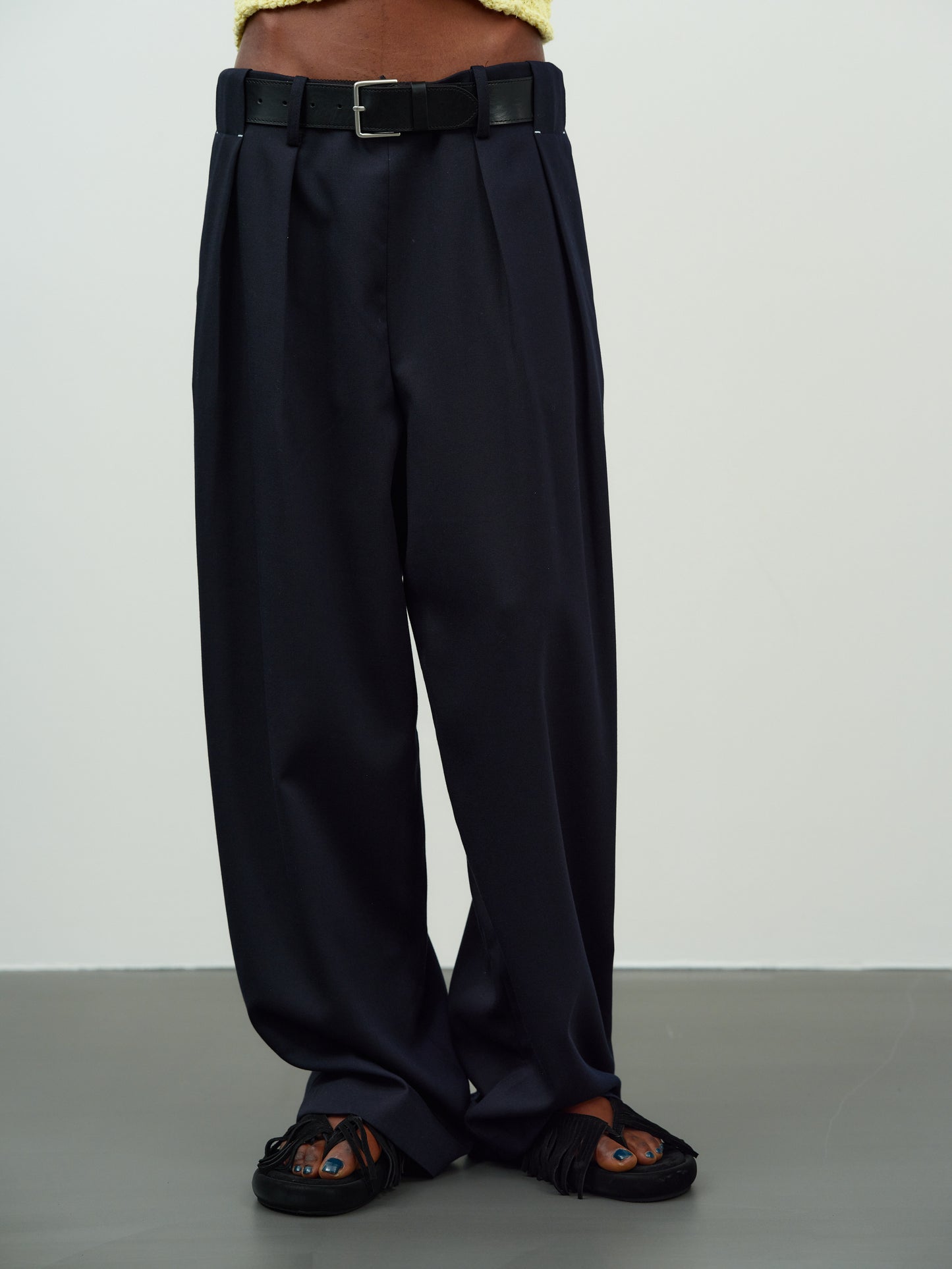 Pleated Wide Trousers, Dark Navy