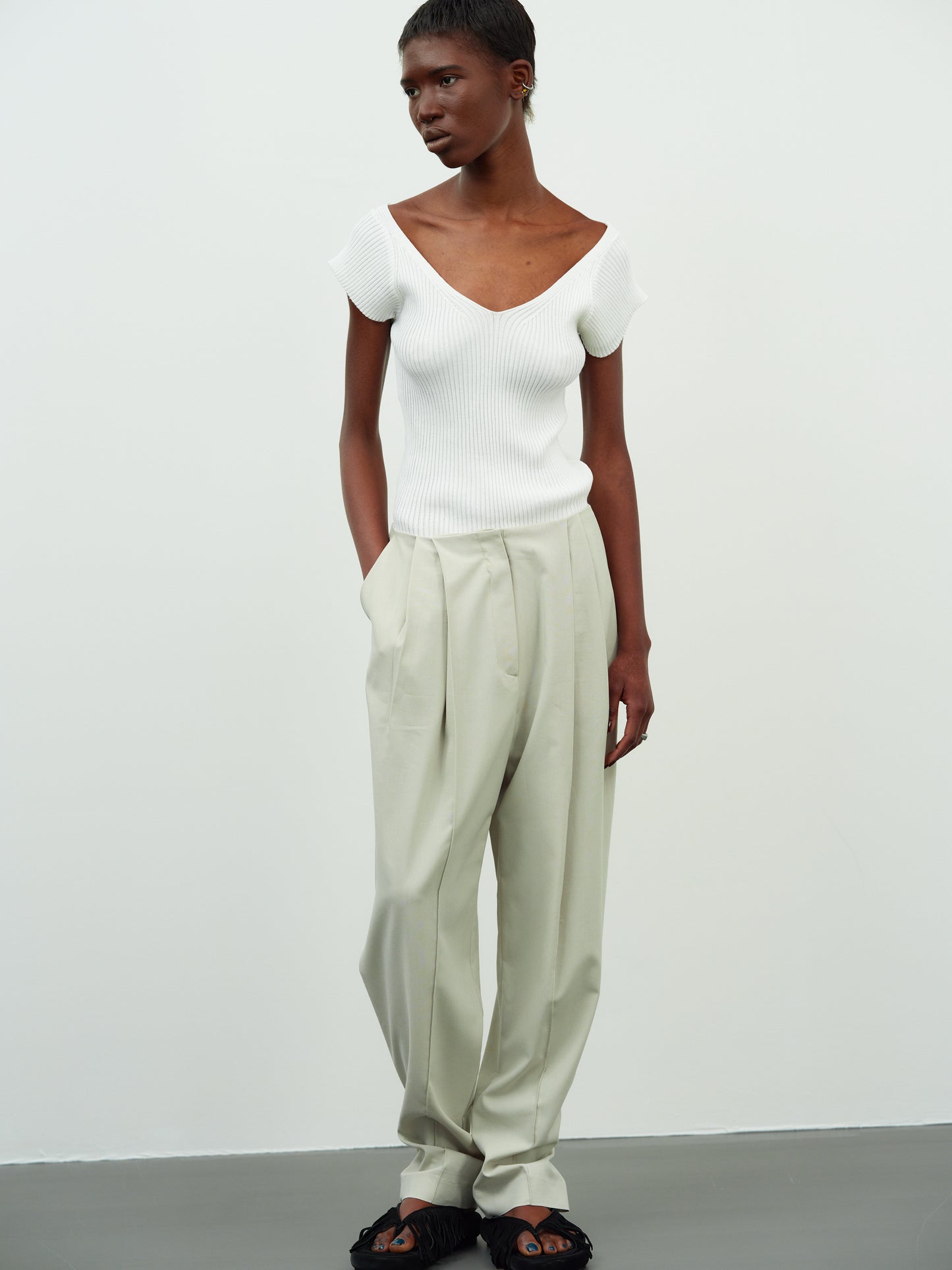 Button Tapered Trousers, Pale Sage