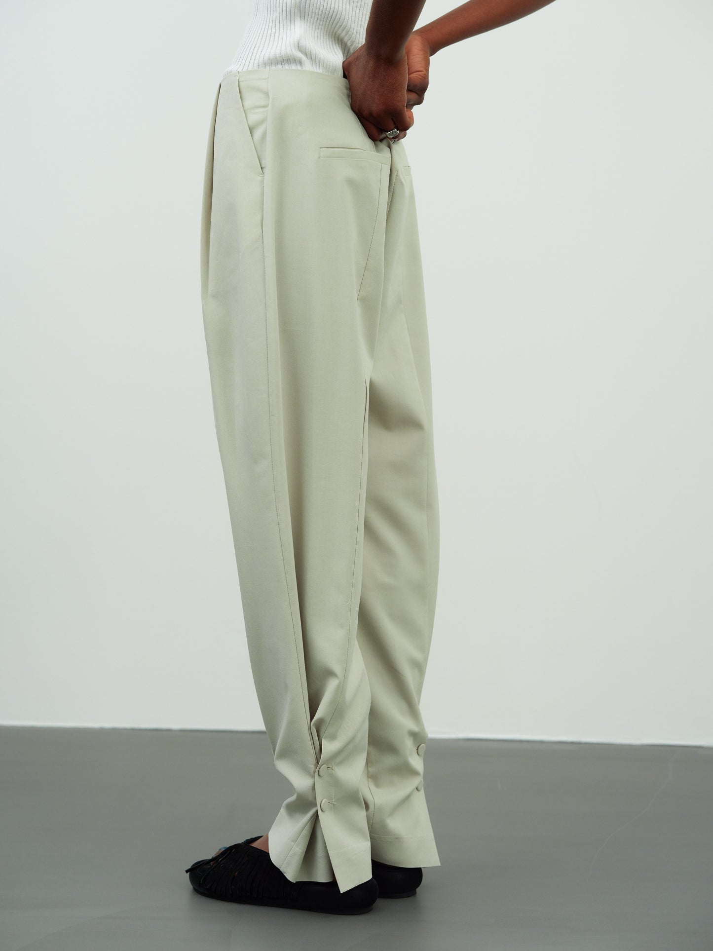 Button Tapered Trousers, Pale Sage