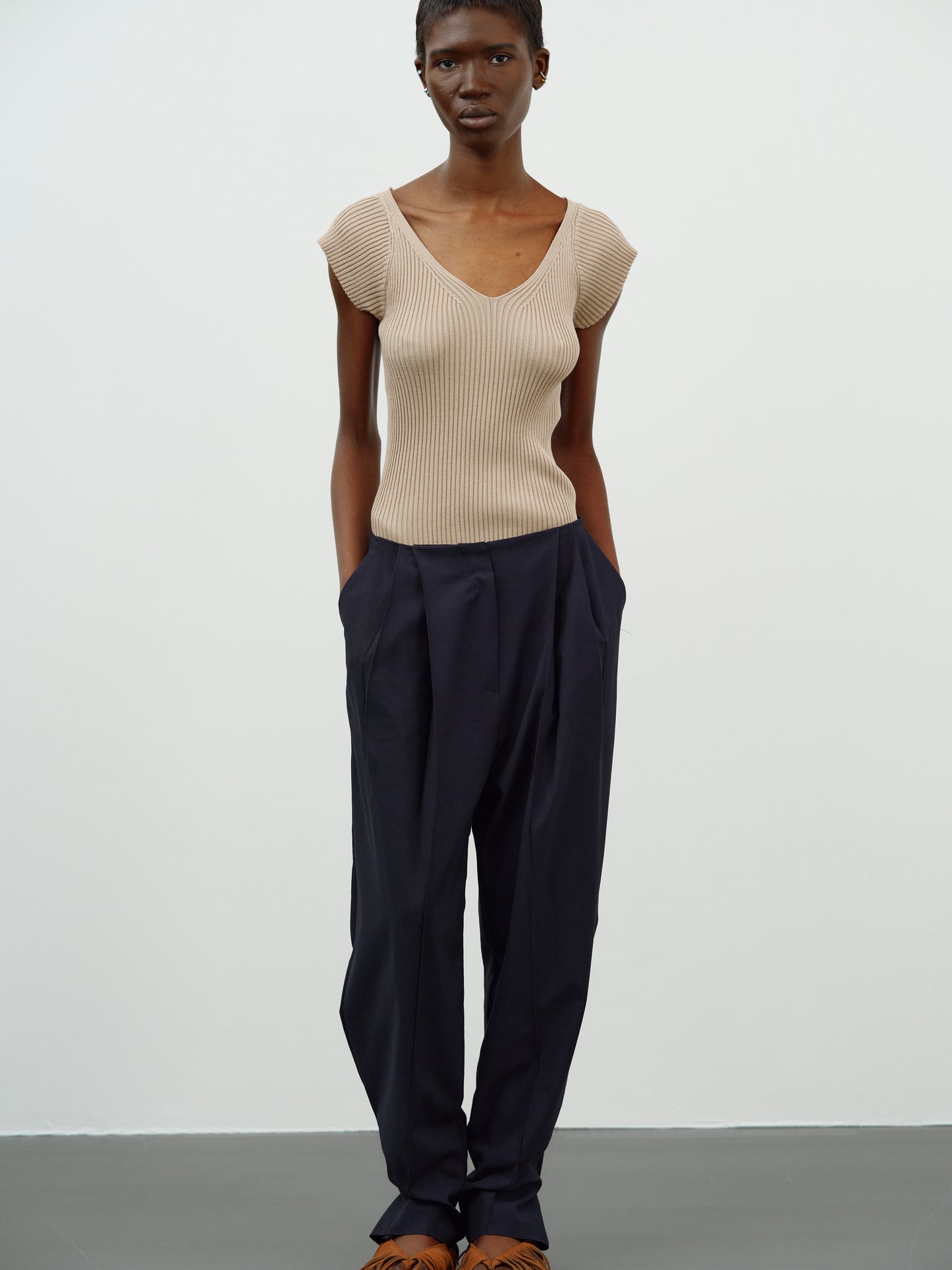 Button Tapered Trousers, Navy Blue