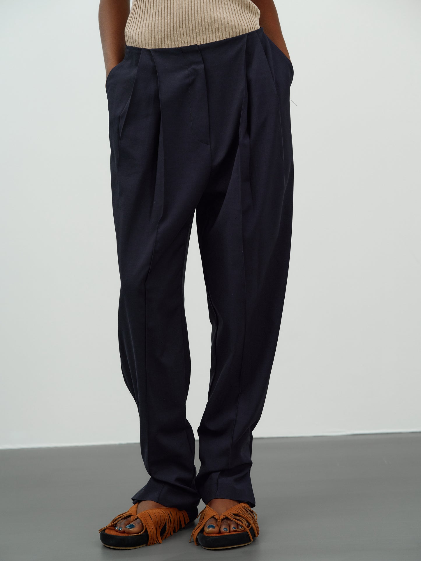 Button Tapered Trousers, Navy Blue