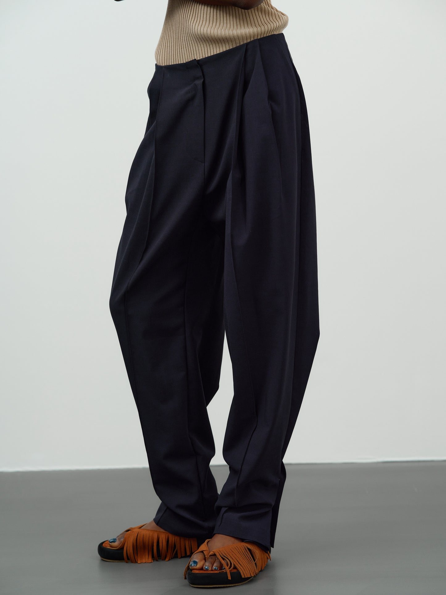 Button Tapered Trousers, Navy Blue