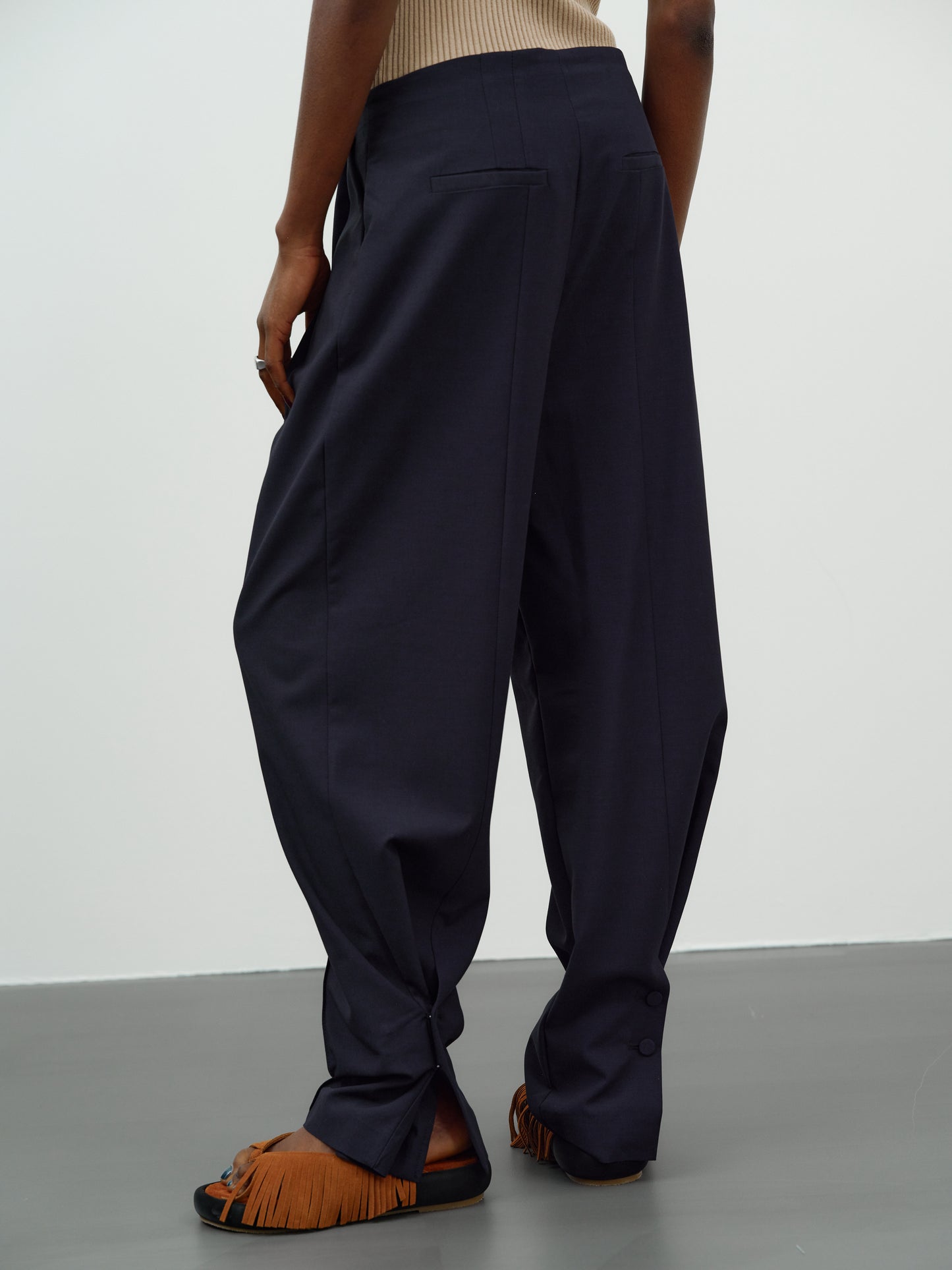Button Tapered Trousers, Navy Blue