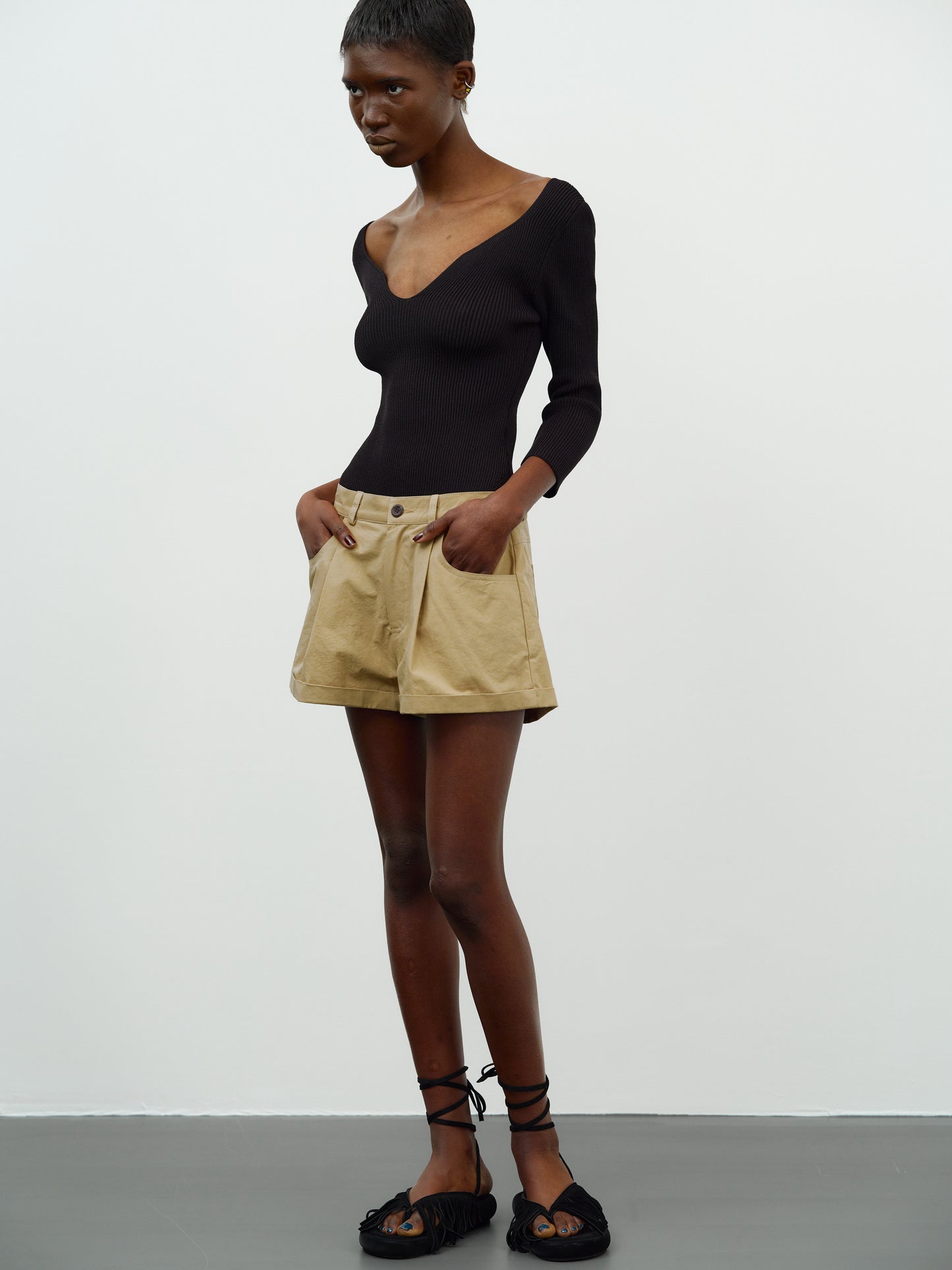 Wide Cotton Shorts, Sand