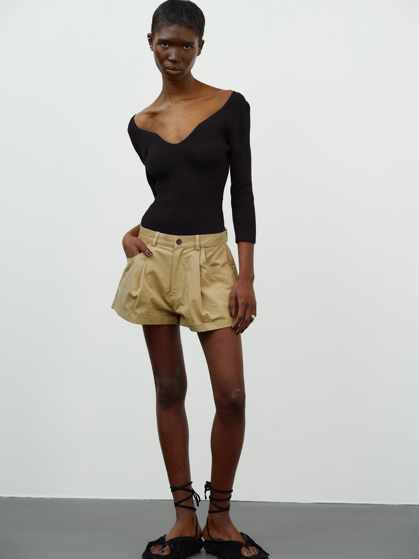 Wide Cotton Shorts, Sand