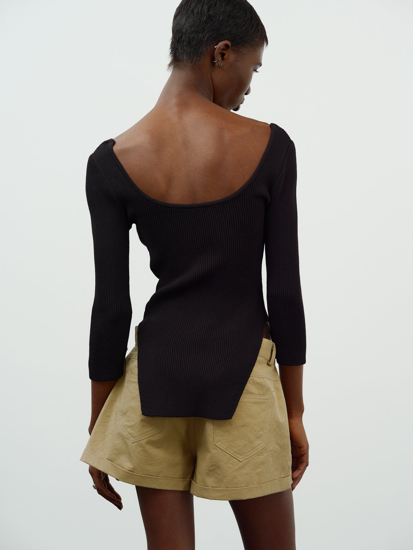 Deep Sweetheart Neckline Ribbed Knit, Black