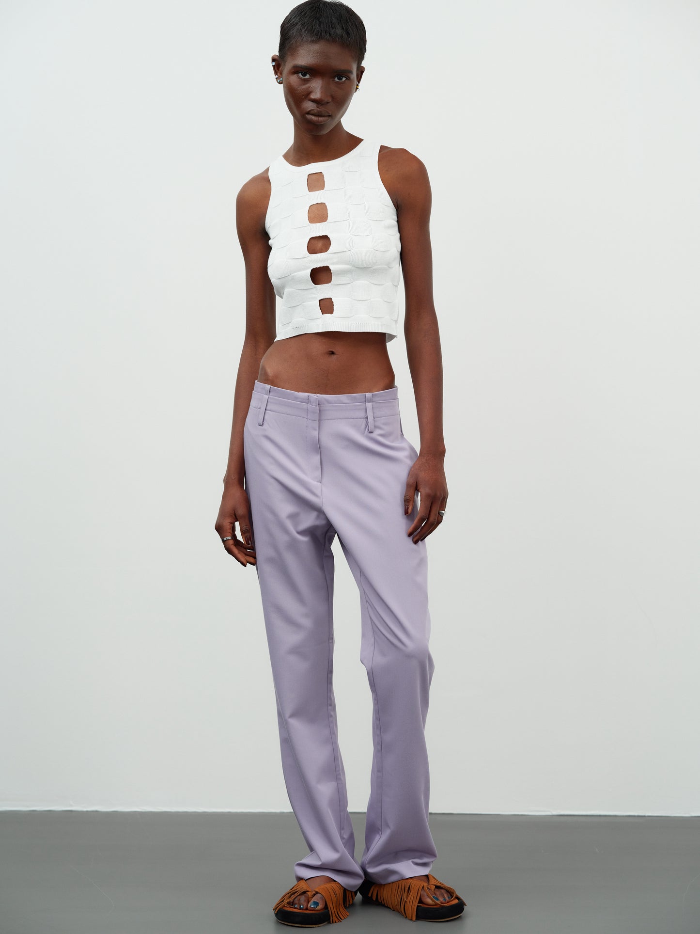 Cut-Out Crop Knit Tank Top, White