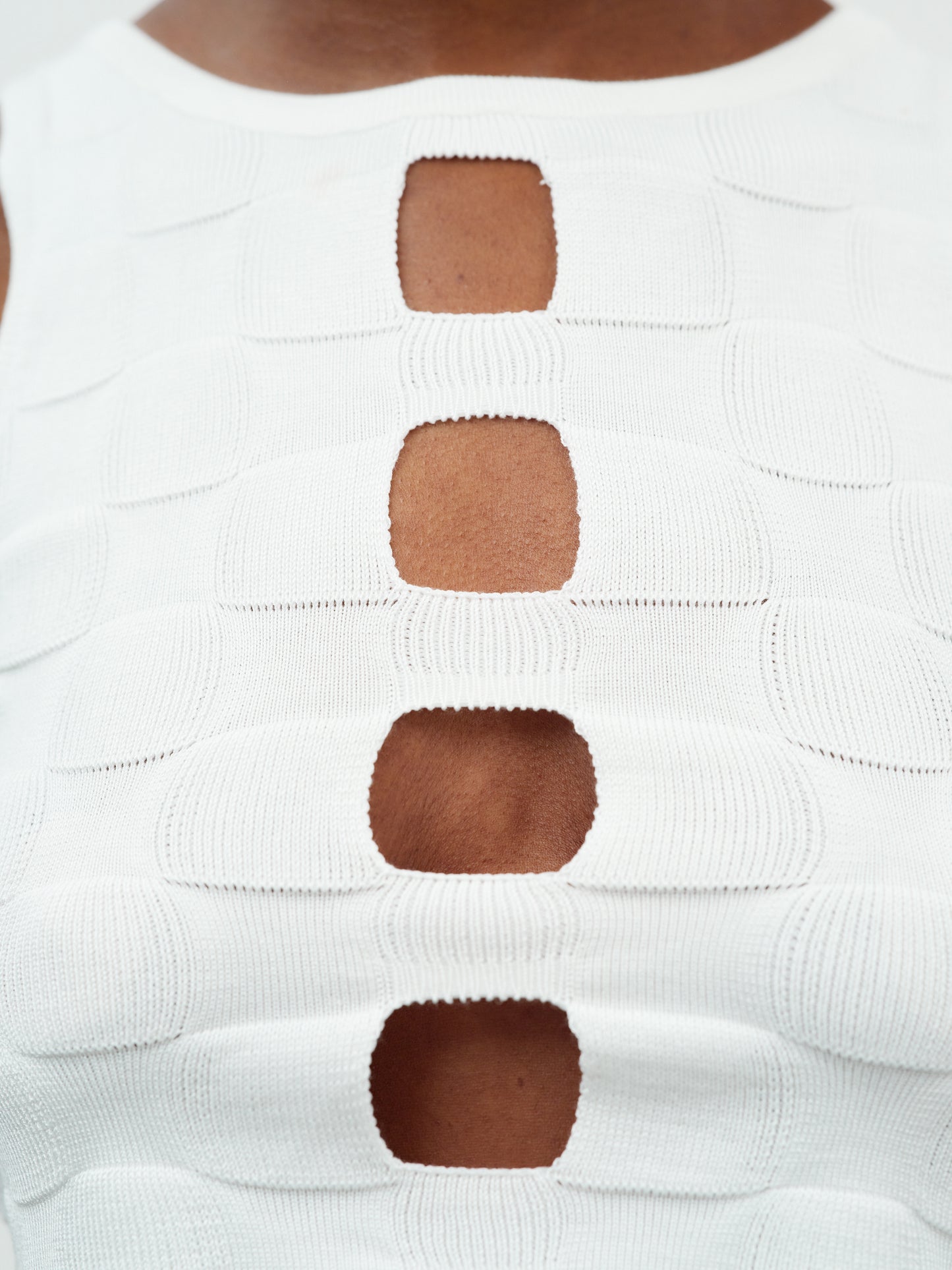 Cut-Out Crop Knit Tank Top, White