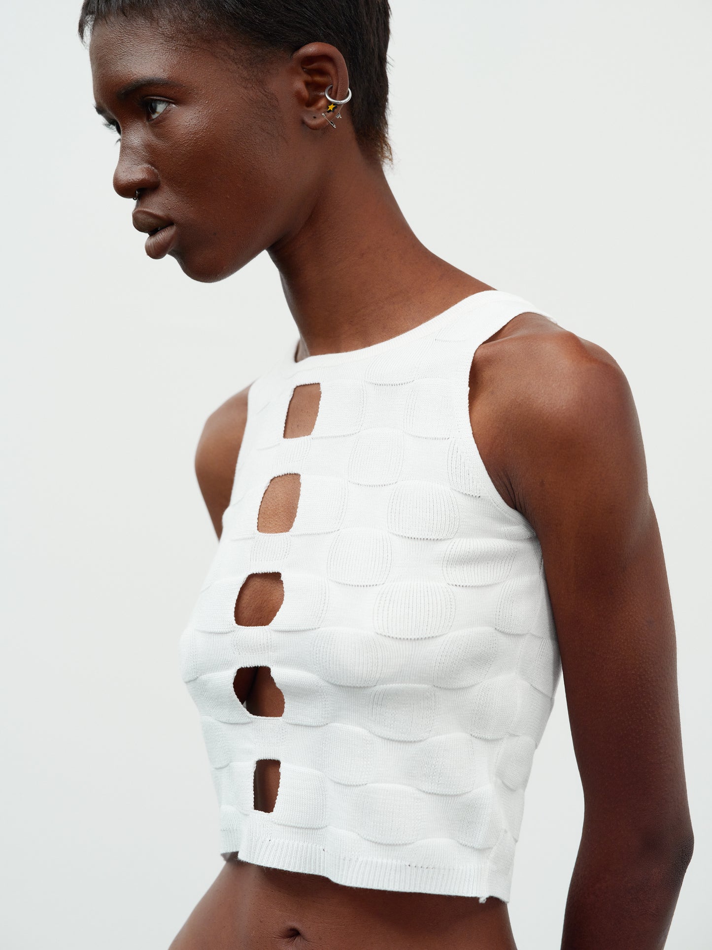 Cut-Out Crop Knit Tank Top, White