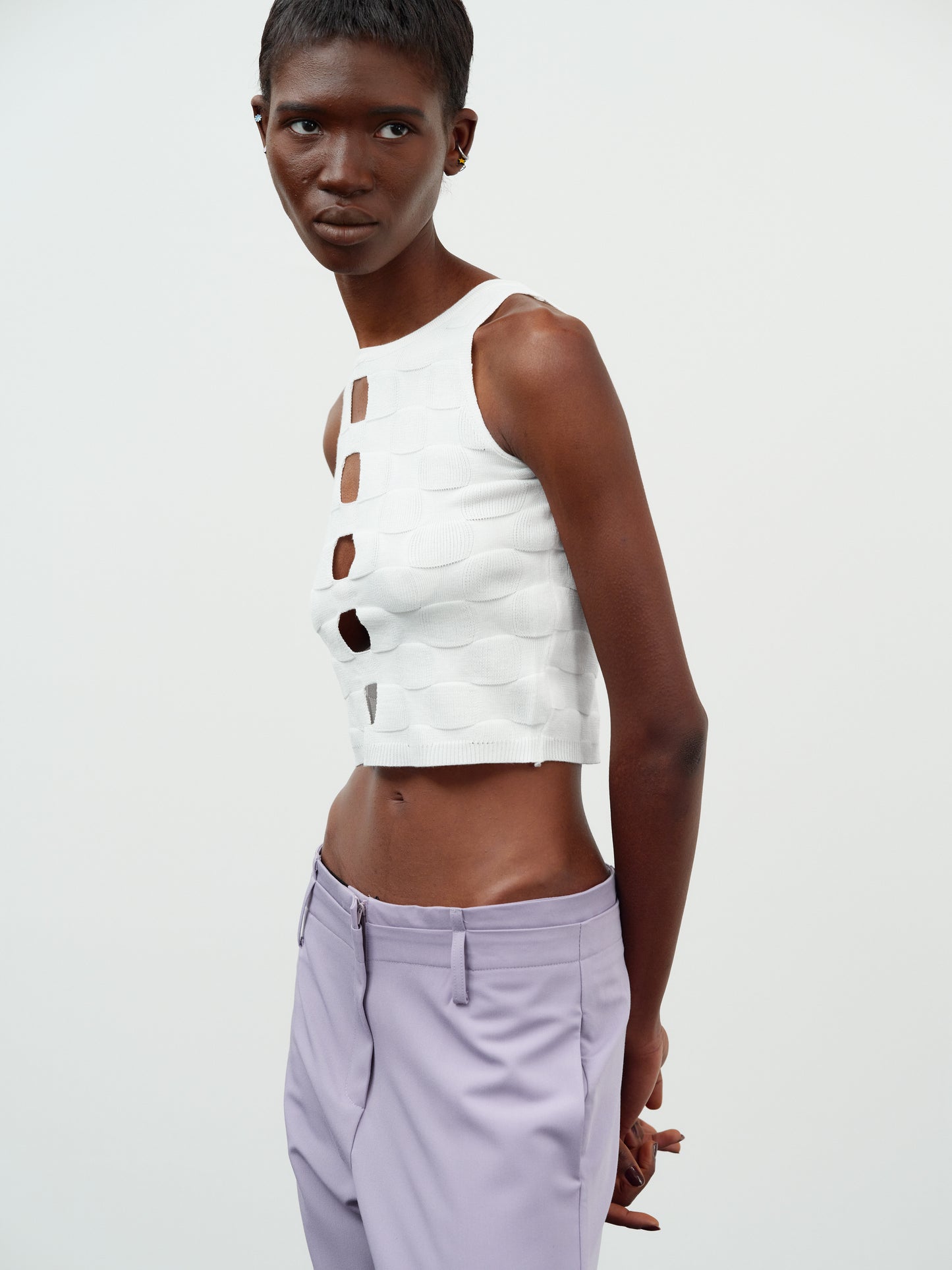 Cut-Out Crop Knit Tank Top, White