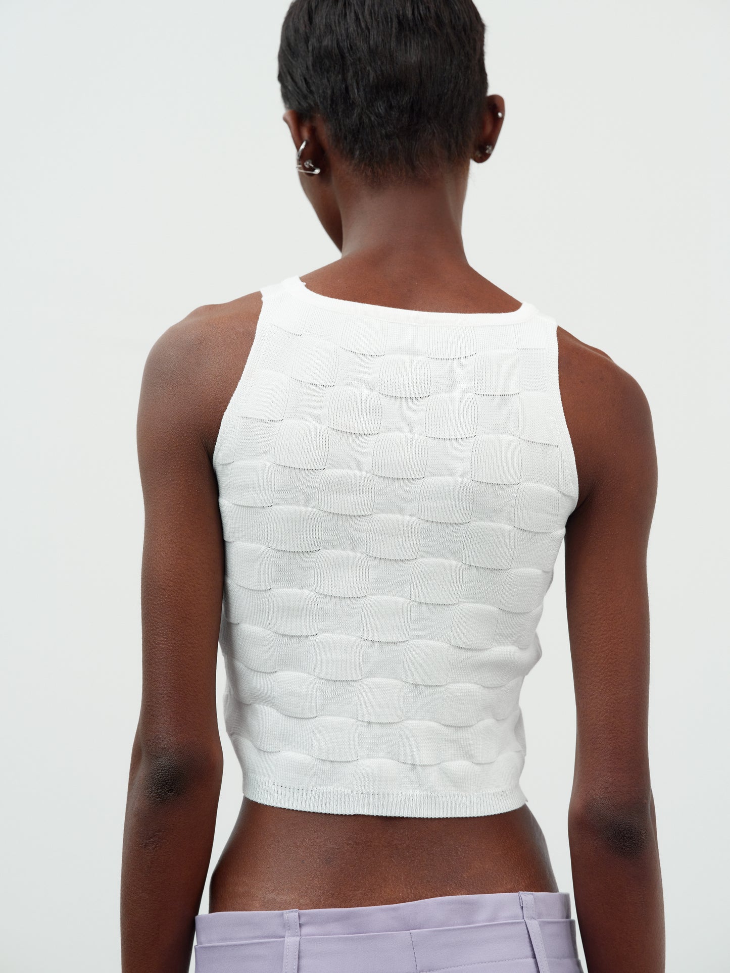 Cut-Out Crop Knit Tank Top, White