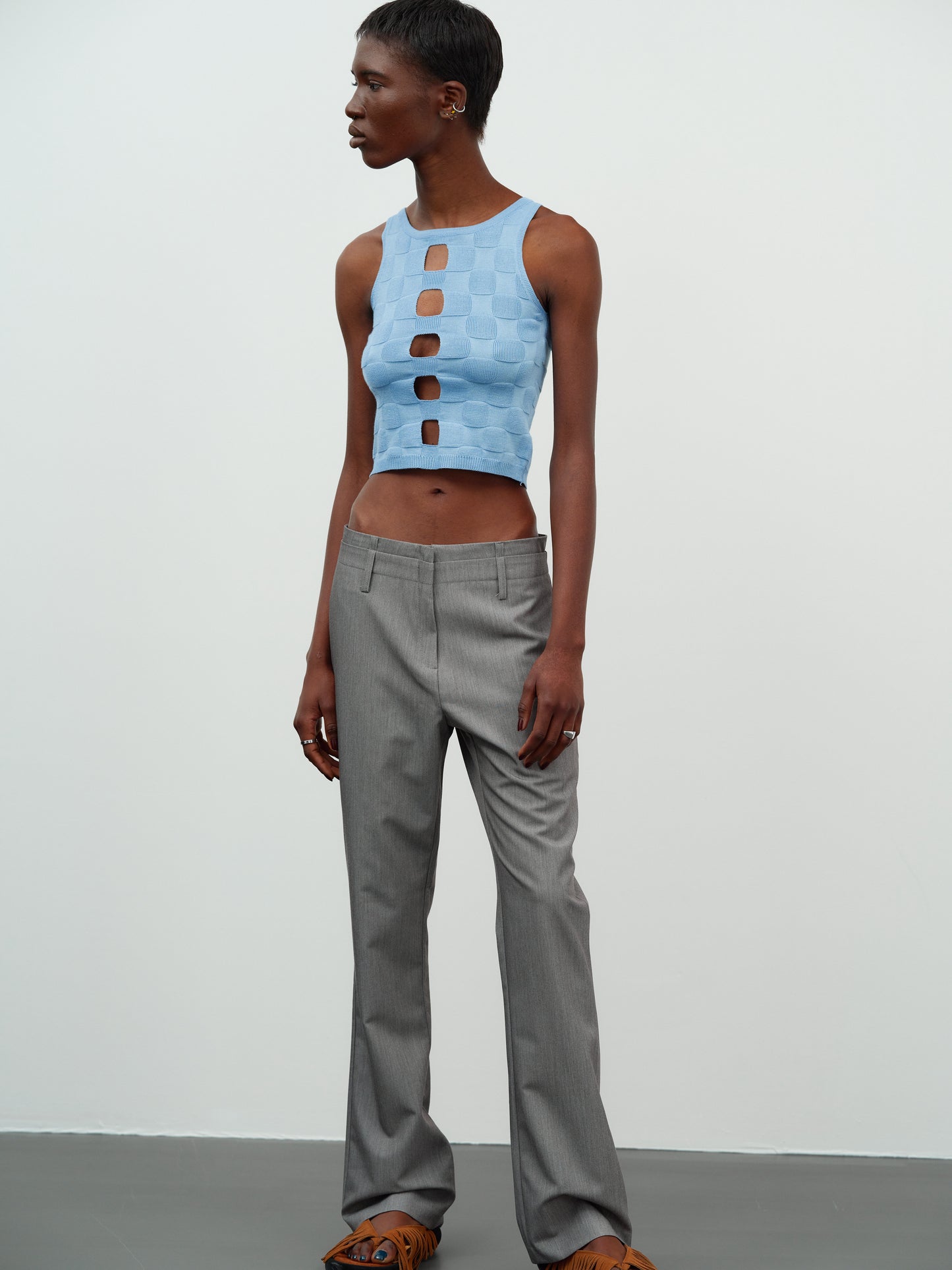 Cut-Out Crop Knit Tank Top, Sky