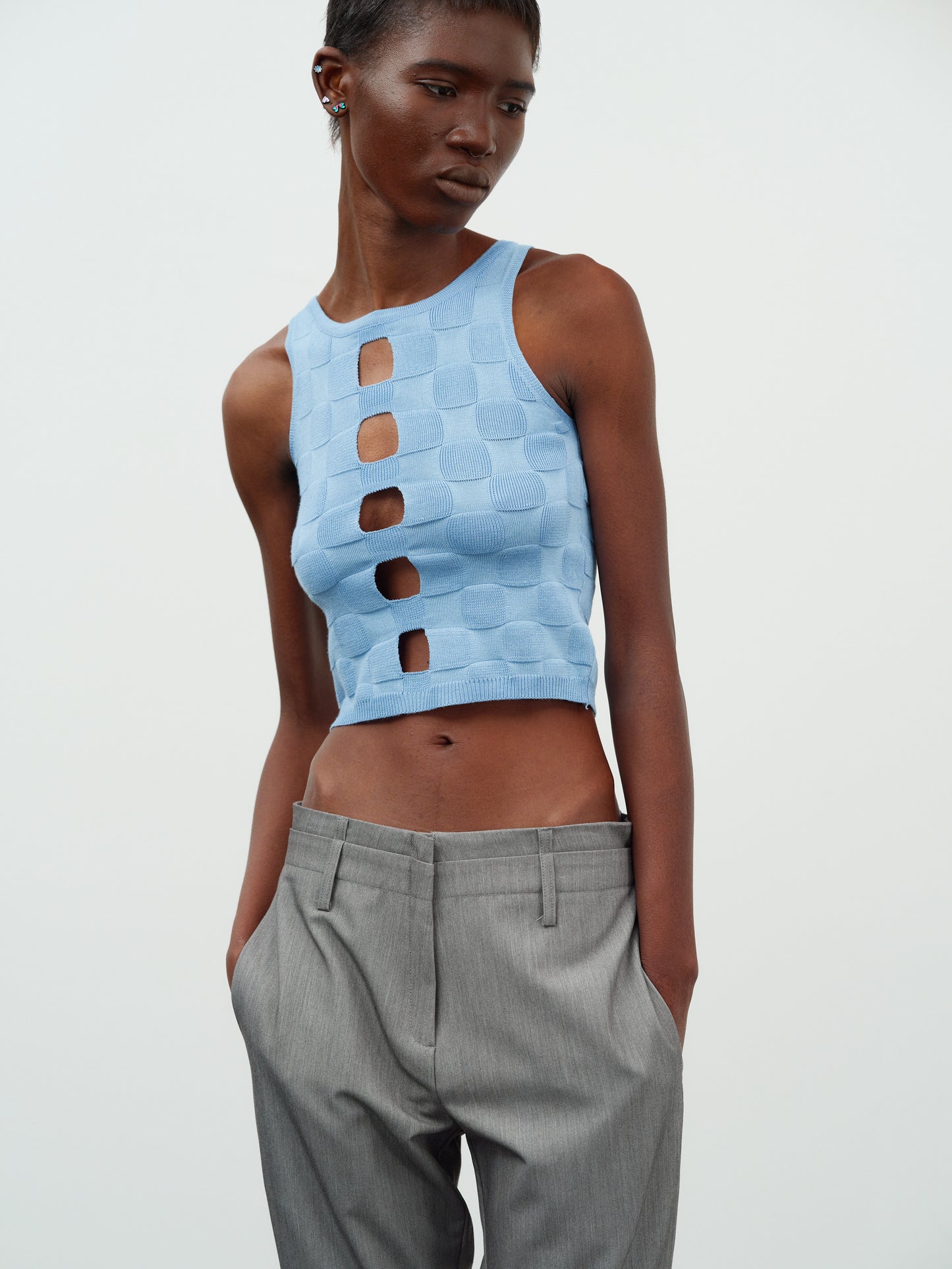 Cut-Out Crop Knit Tank Top, Sky