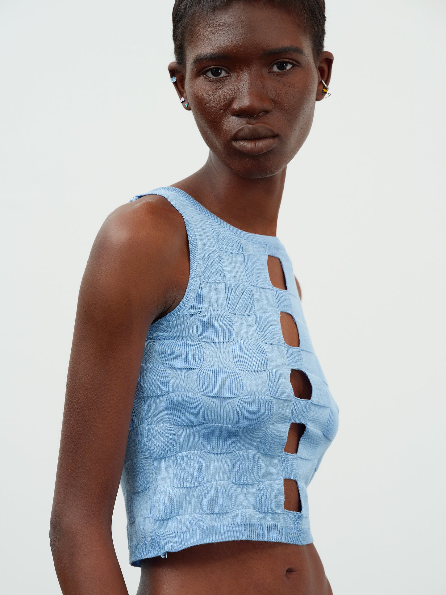 Cut-Out Crop Knit Tank Top, Sky