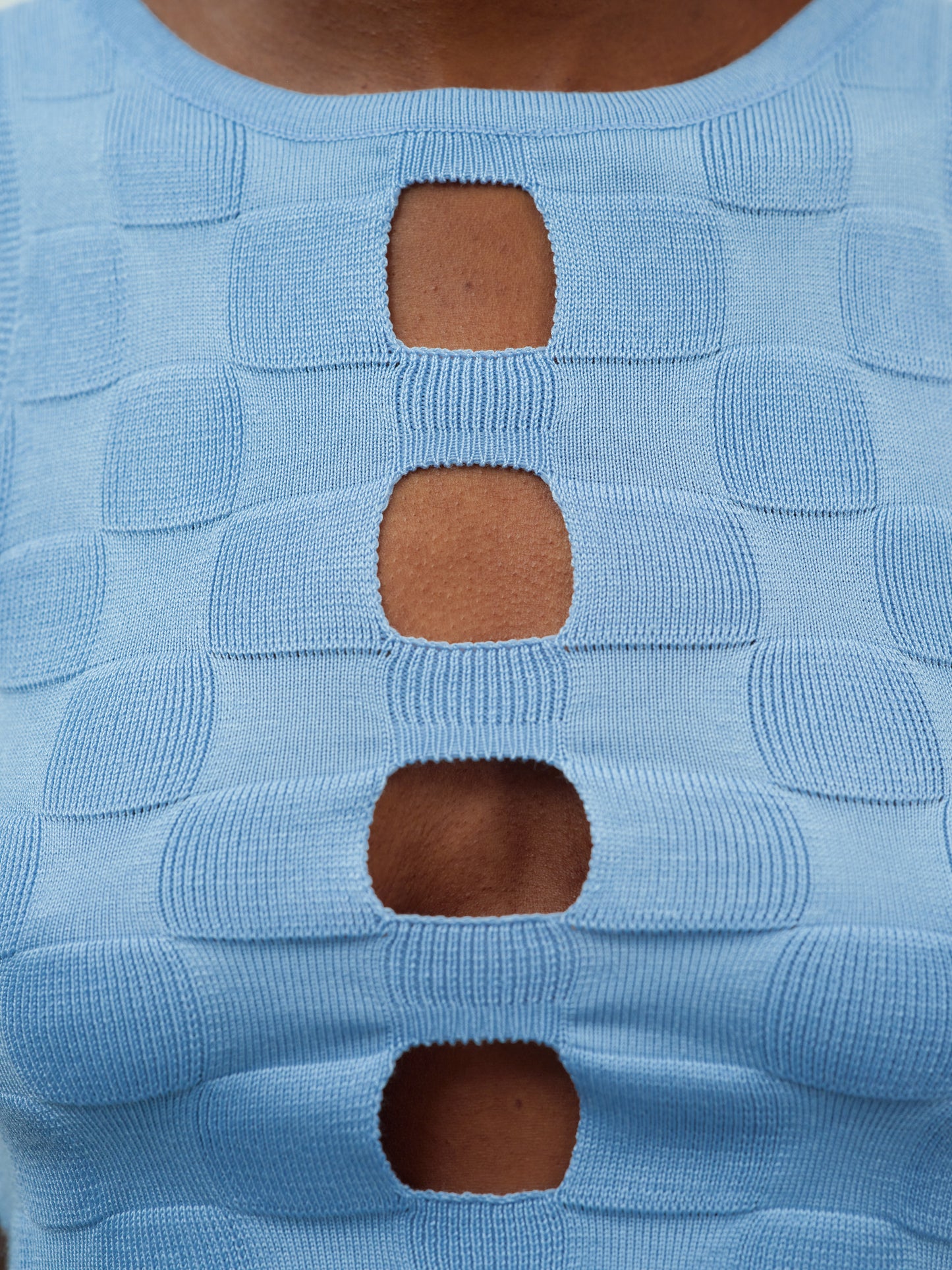Cut-Out Crop Knit Tank Top, Sky