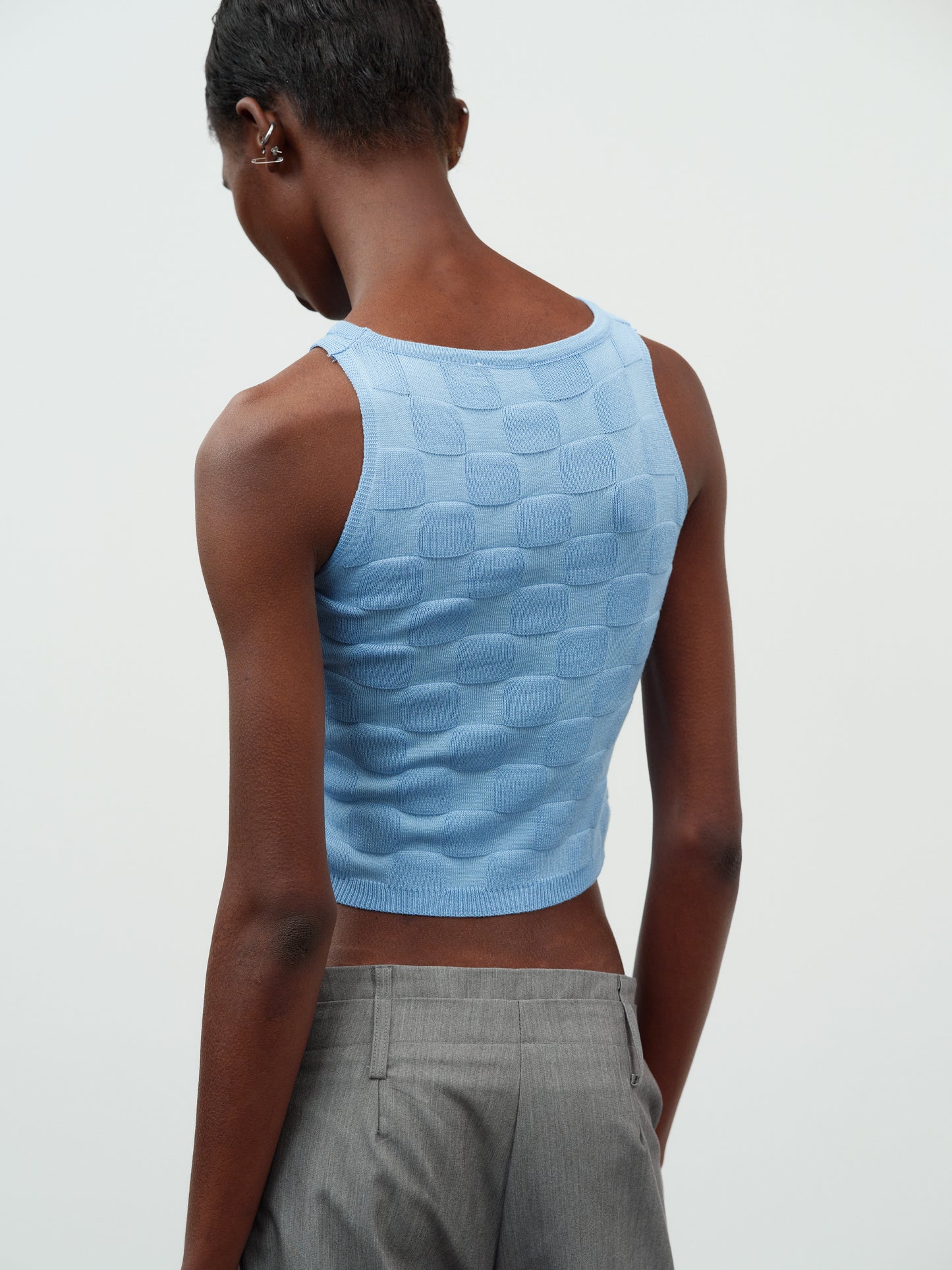 Cut-Out Crop Knit Tank Top, Sky