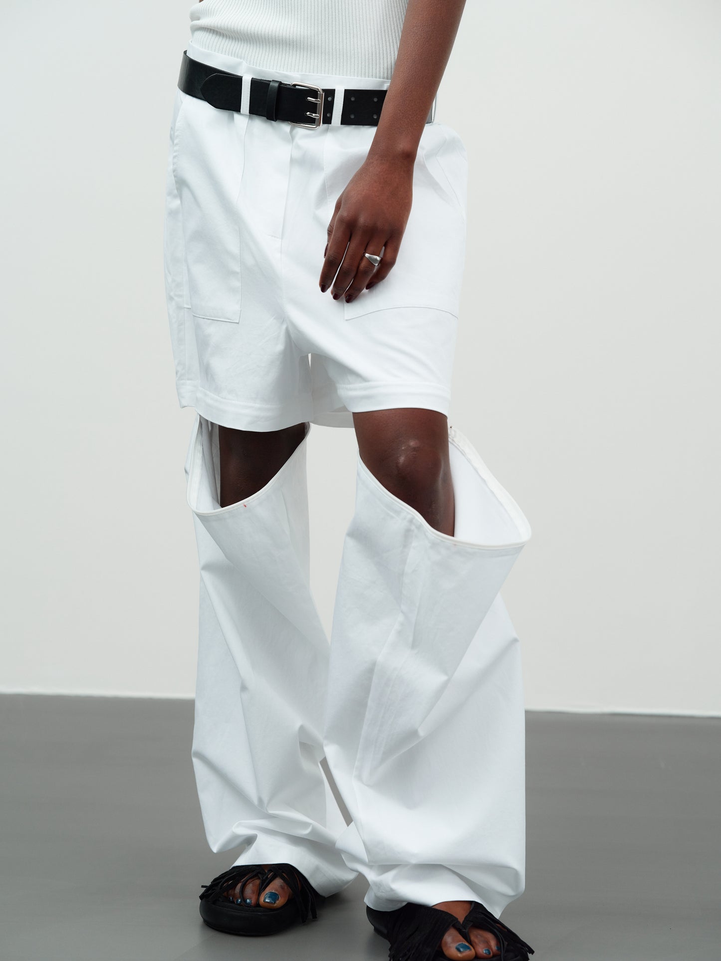 Belted Detachable Pants, Off-White