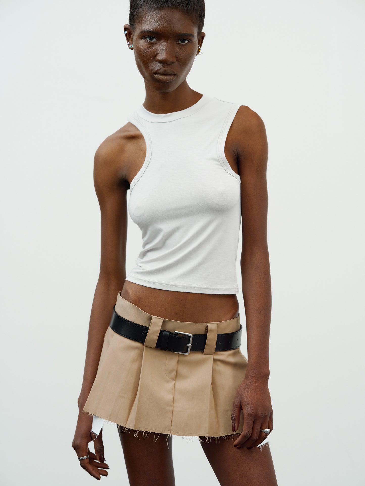 Asymmetrical Car Tank Top, Bone