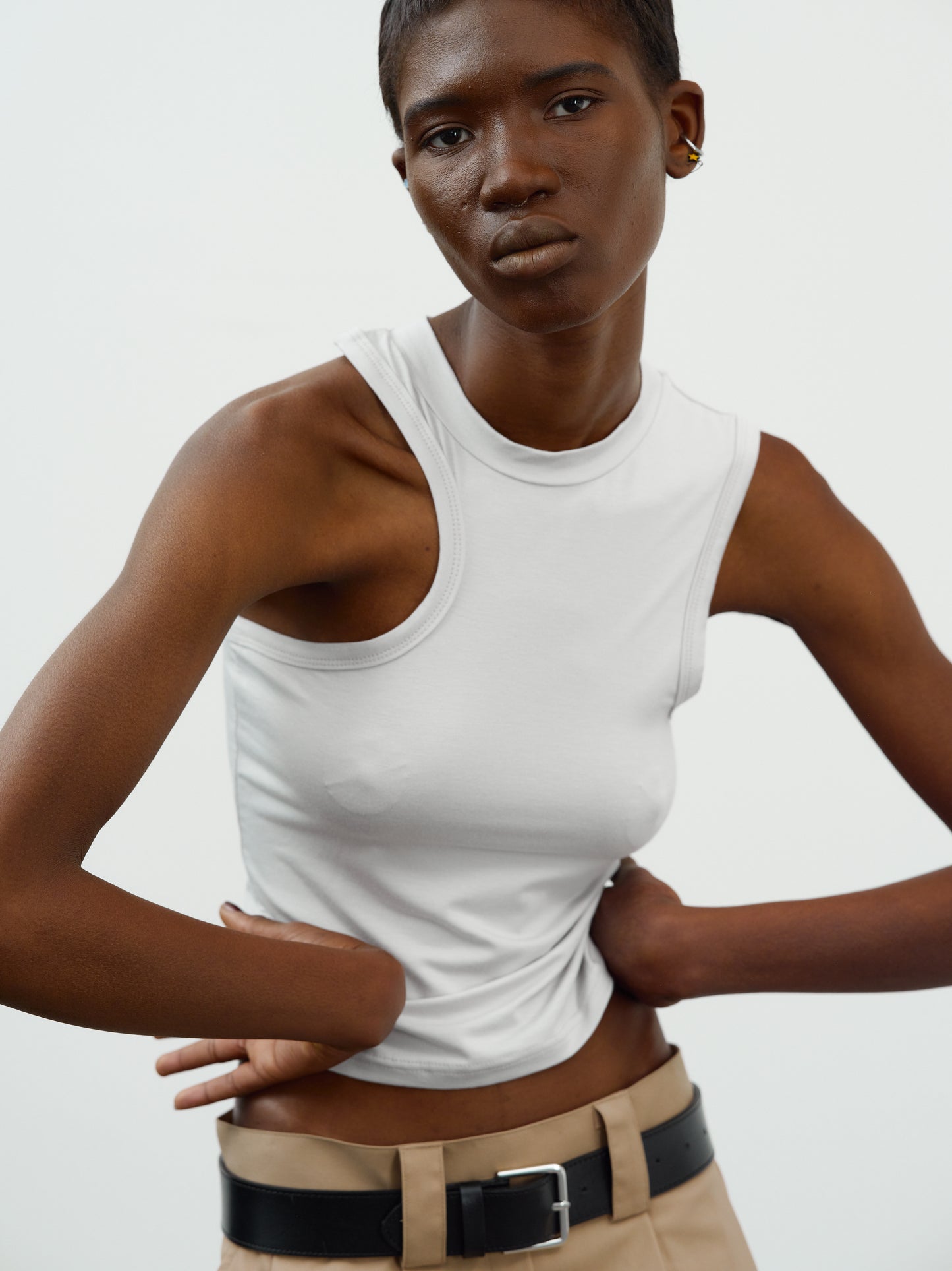 Asymmetrical Car Tank Top, Bone
