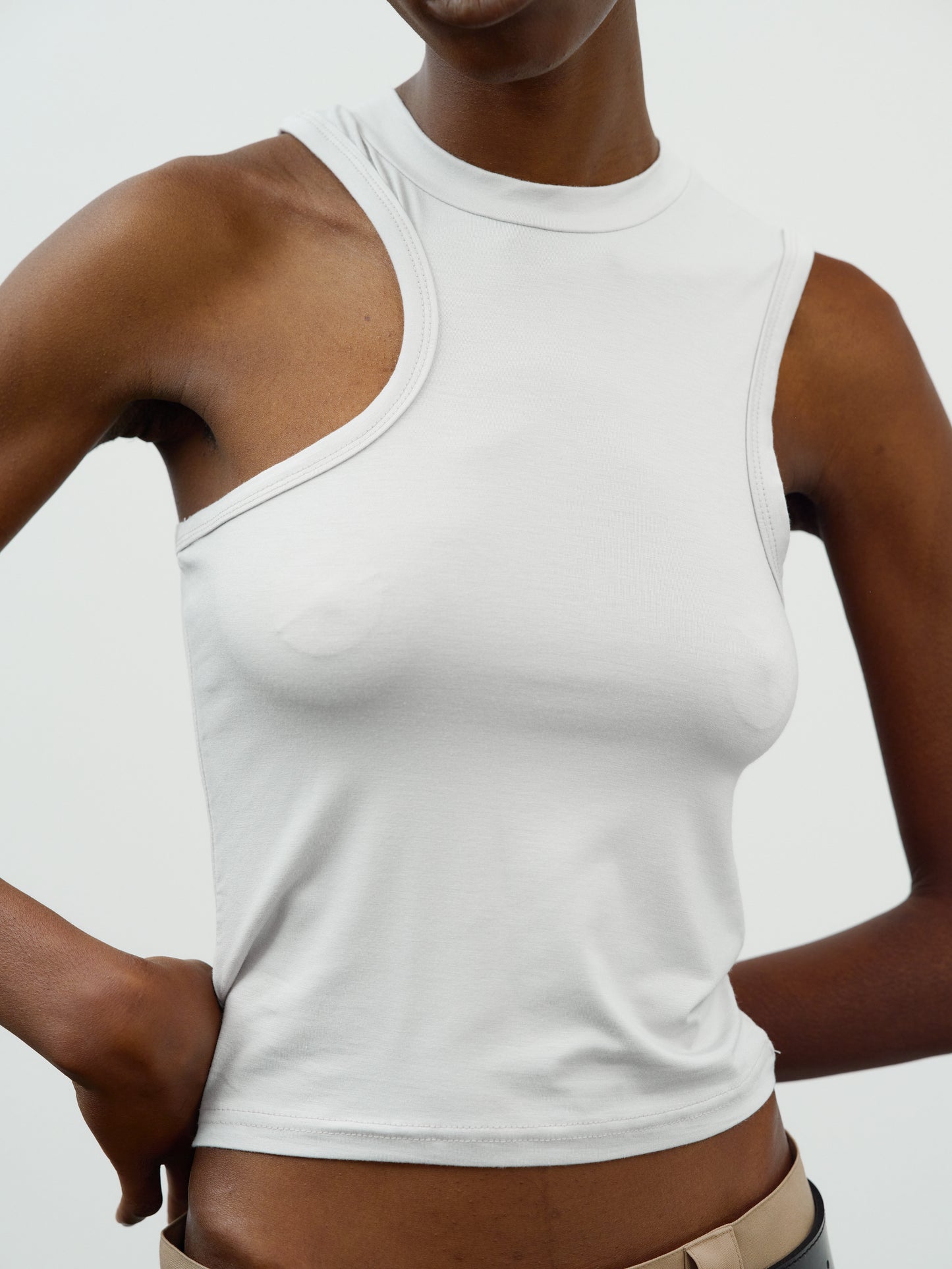 Asymmetrical Car Tank Top, Bone