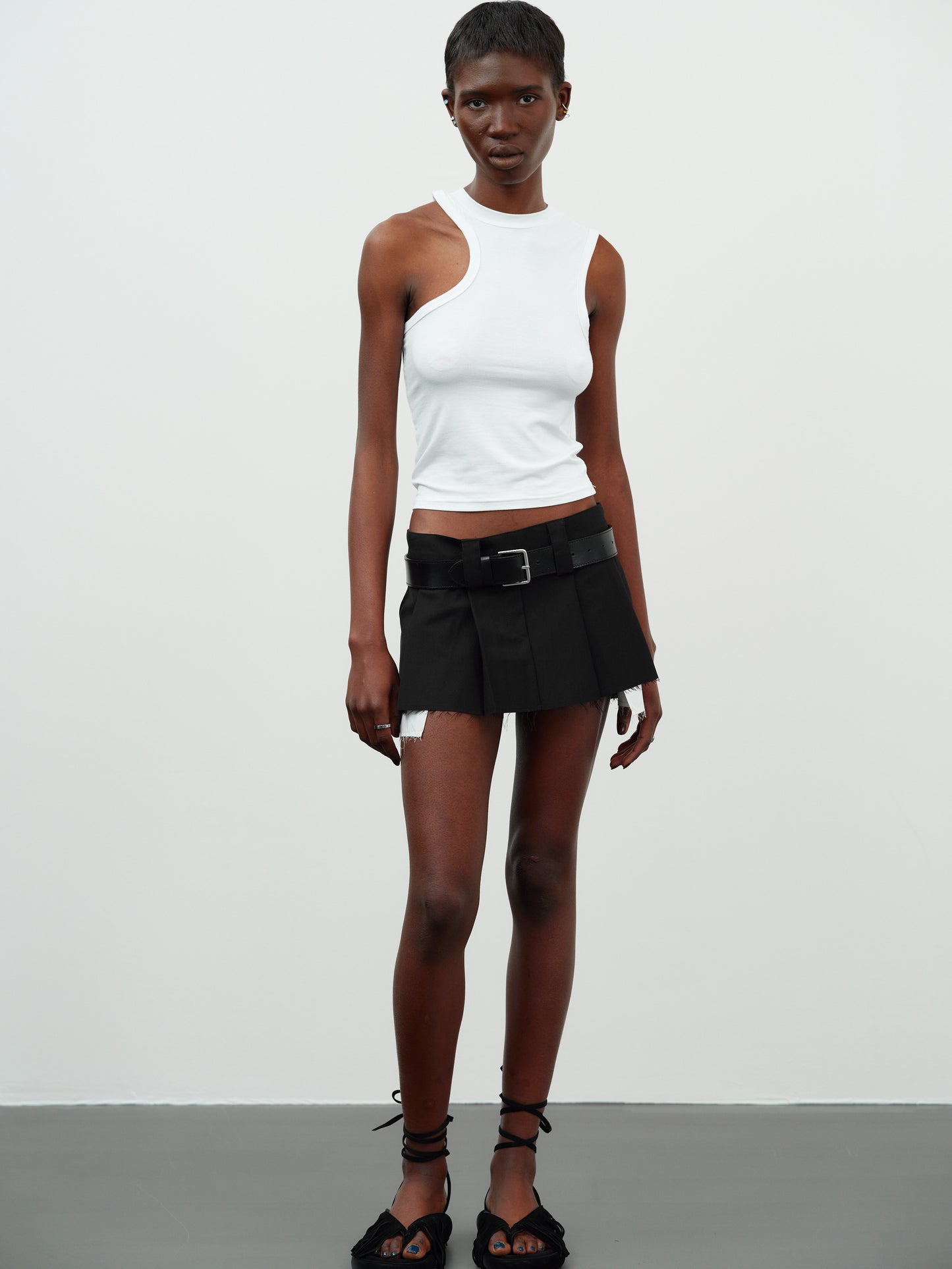 Asymmetrical Car Tank Top, White