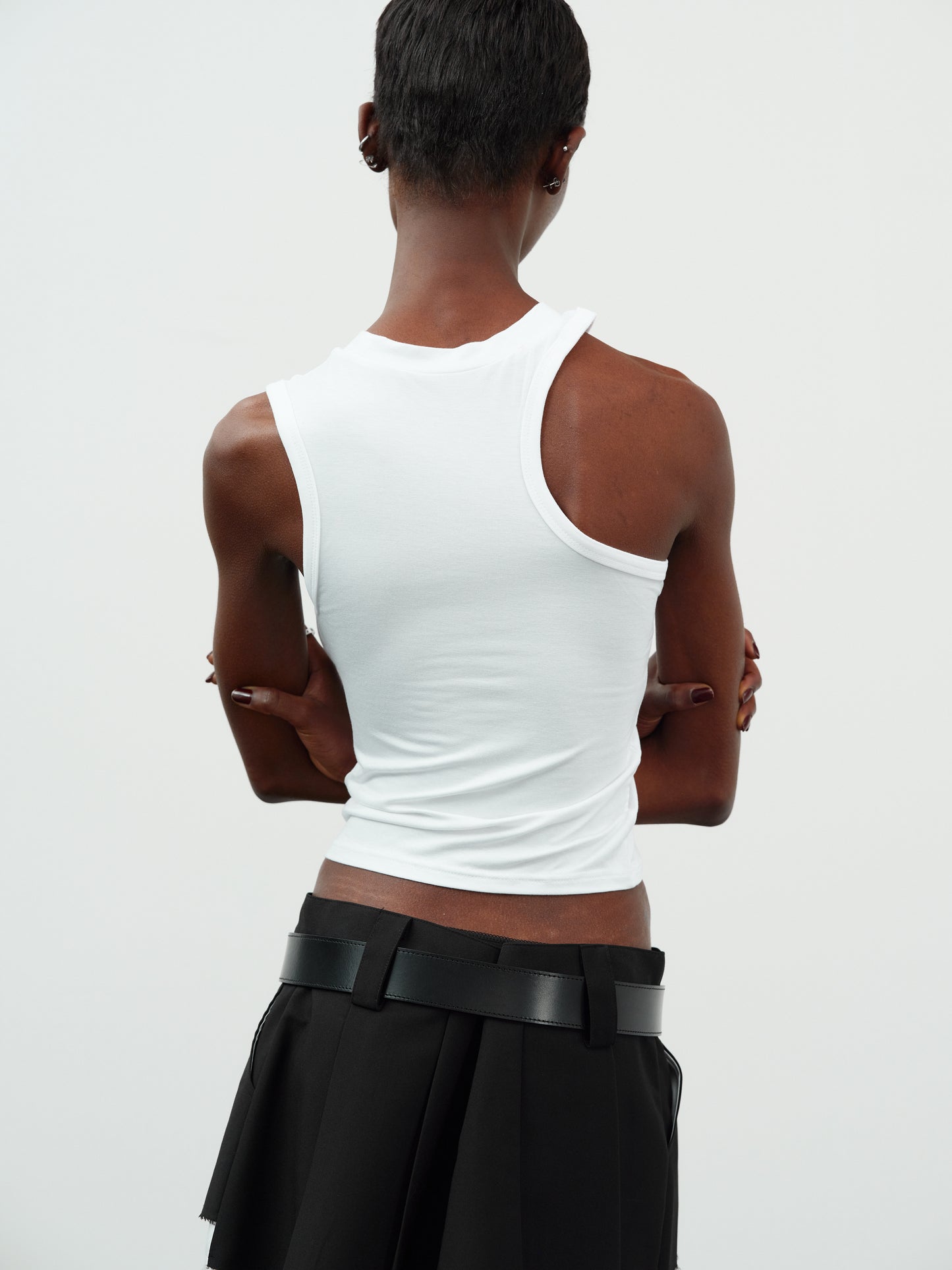 Asymmetrical Car Tank Top, White