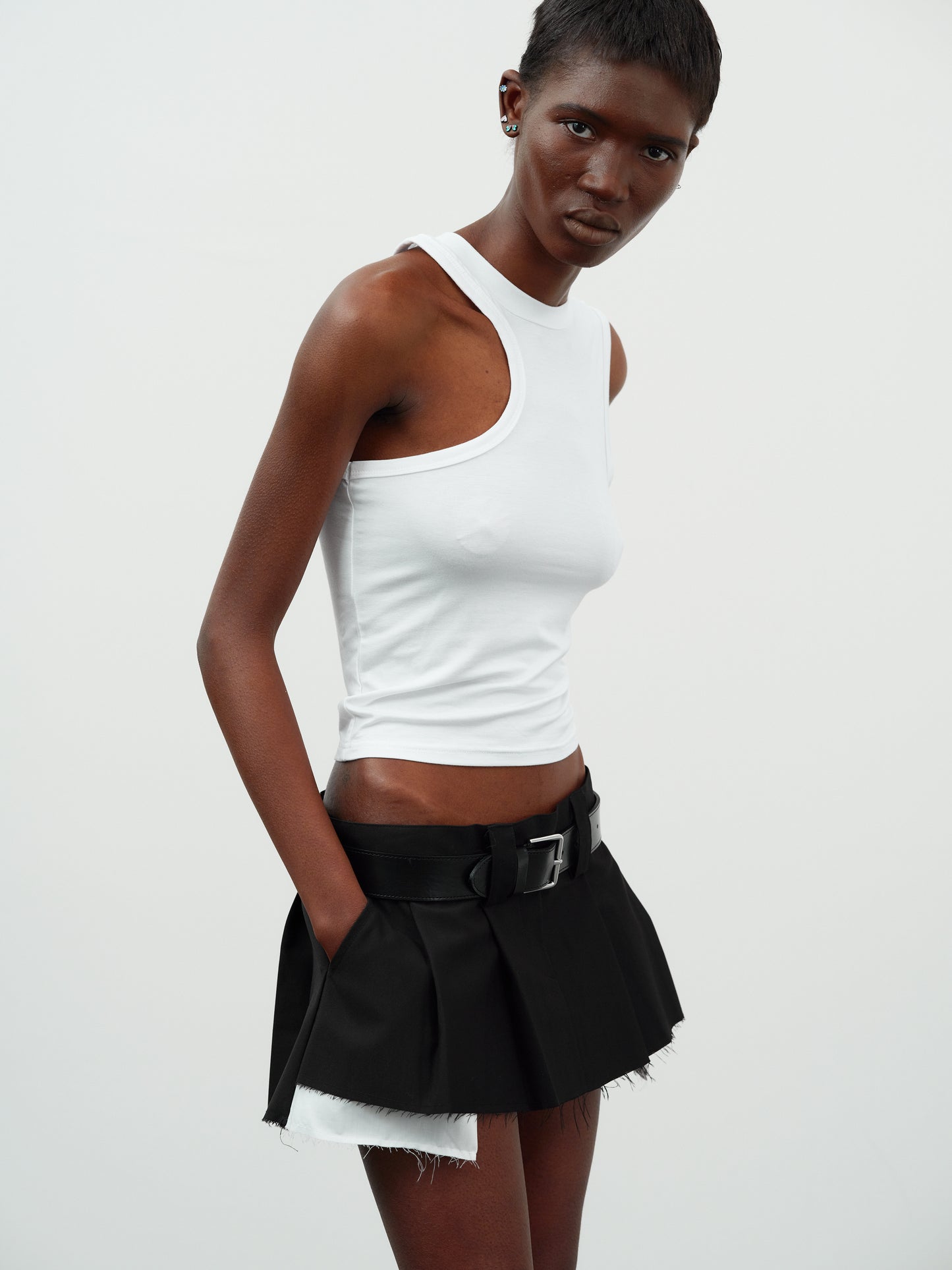 Asymmetrical Car Tank Top, White