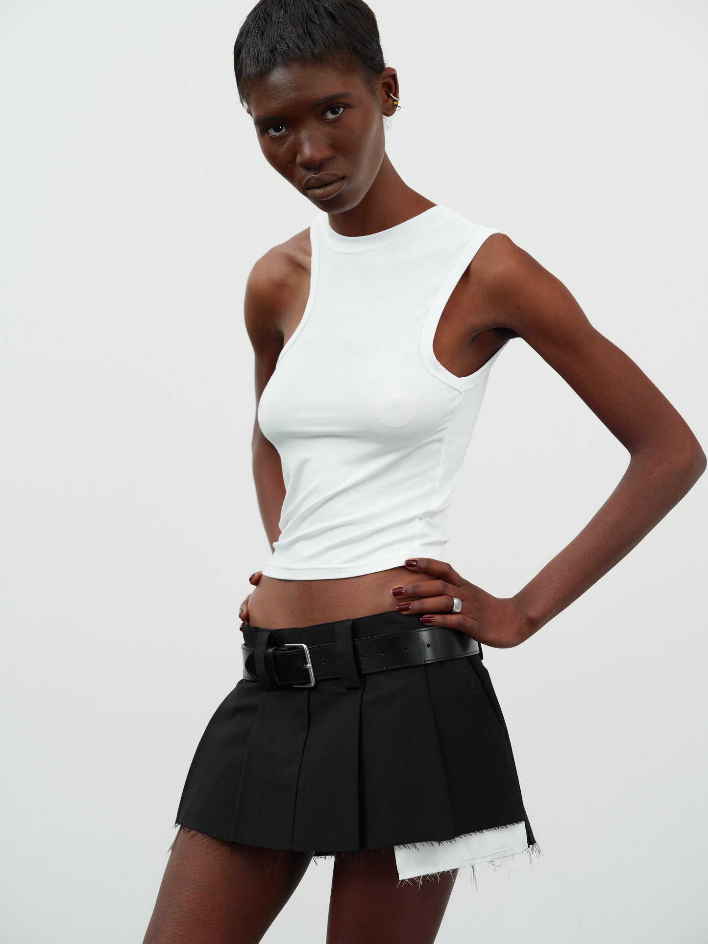 Asymmetrical Car Tank Top, White