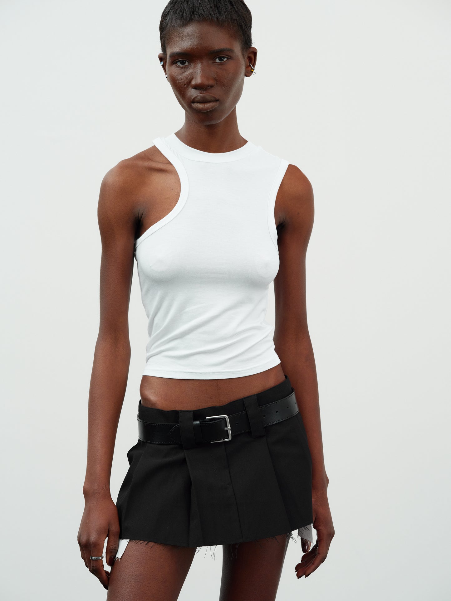 Asymmetrical Car Tank Top, White