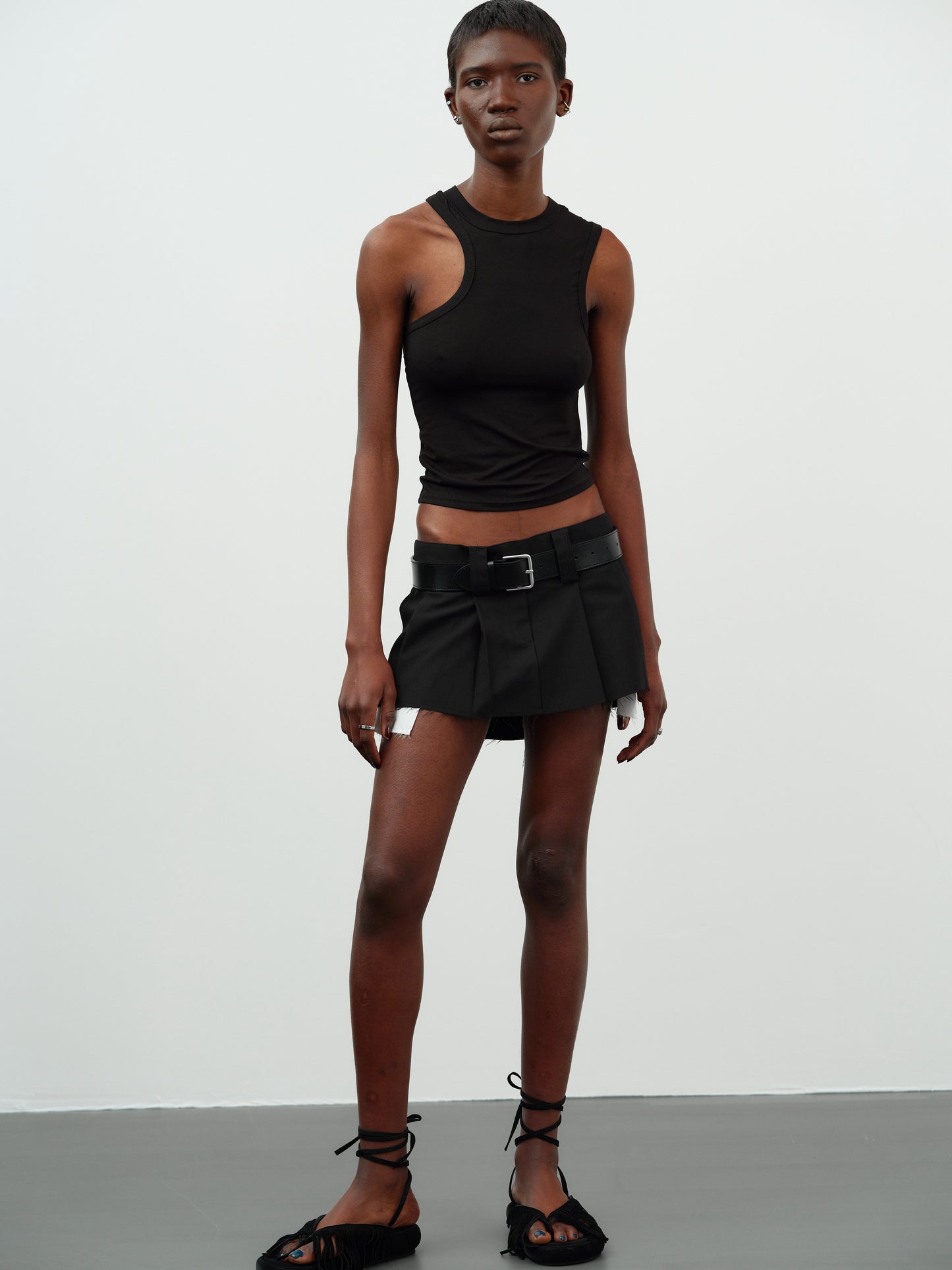 Asymmetrical Car Tank Top, Black