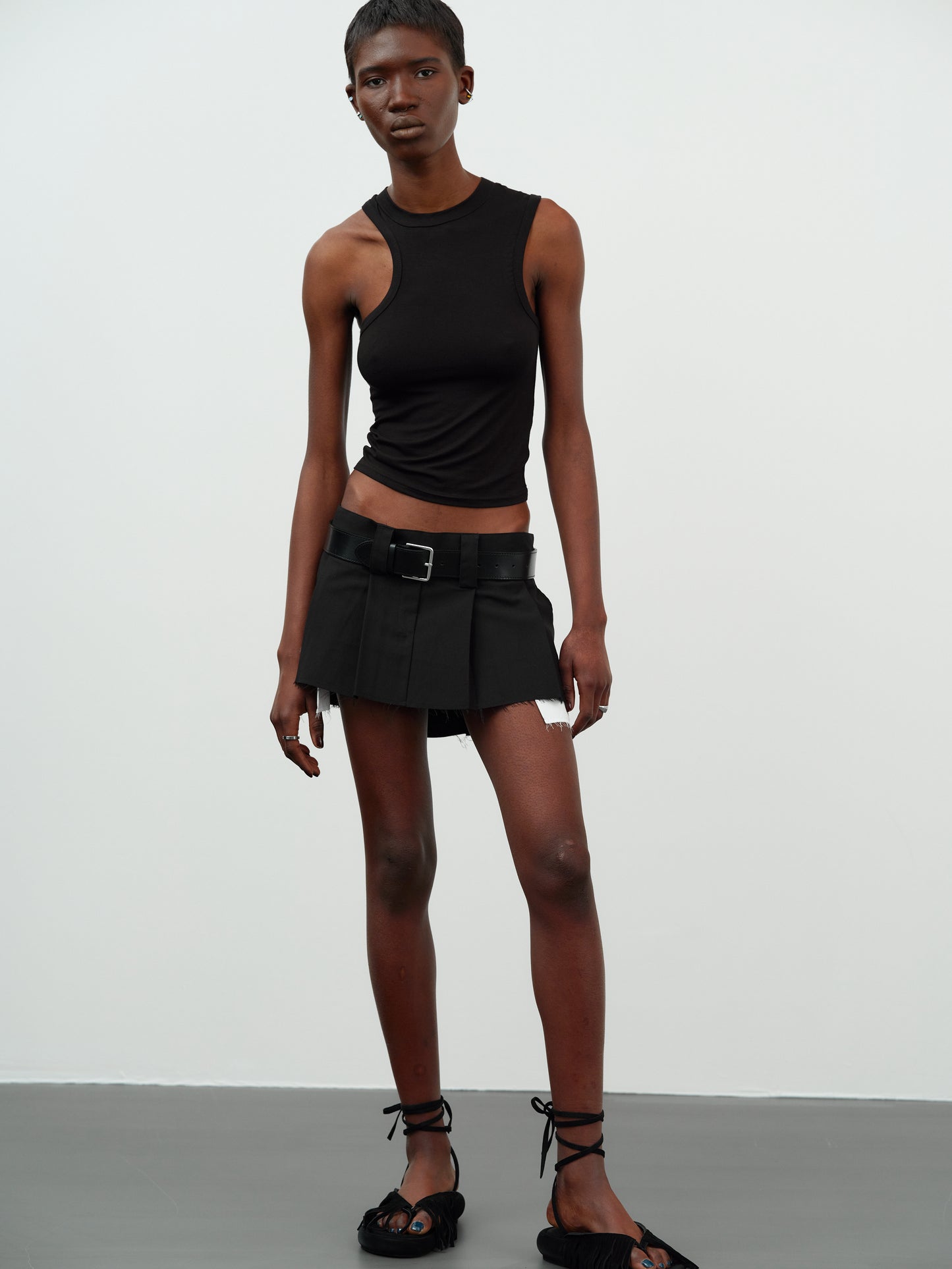 Asymmetrical Car Tank Top, Black