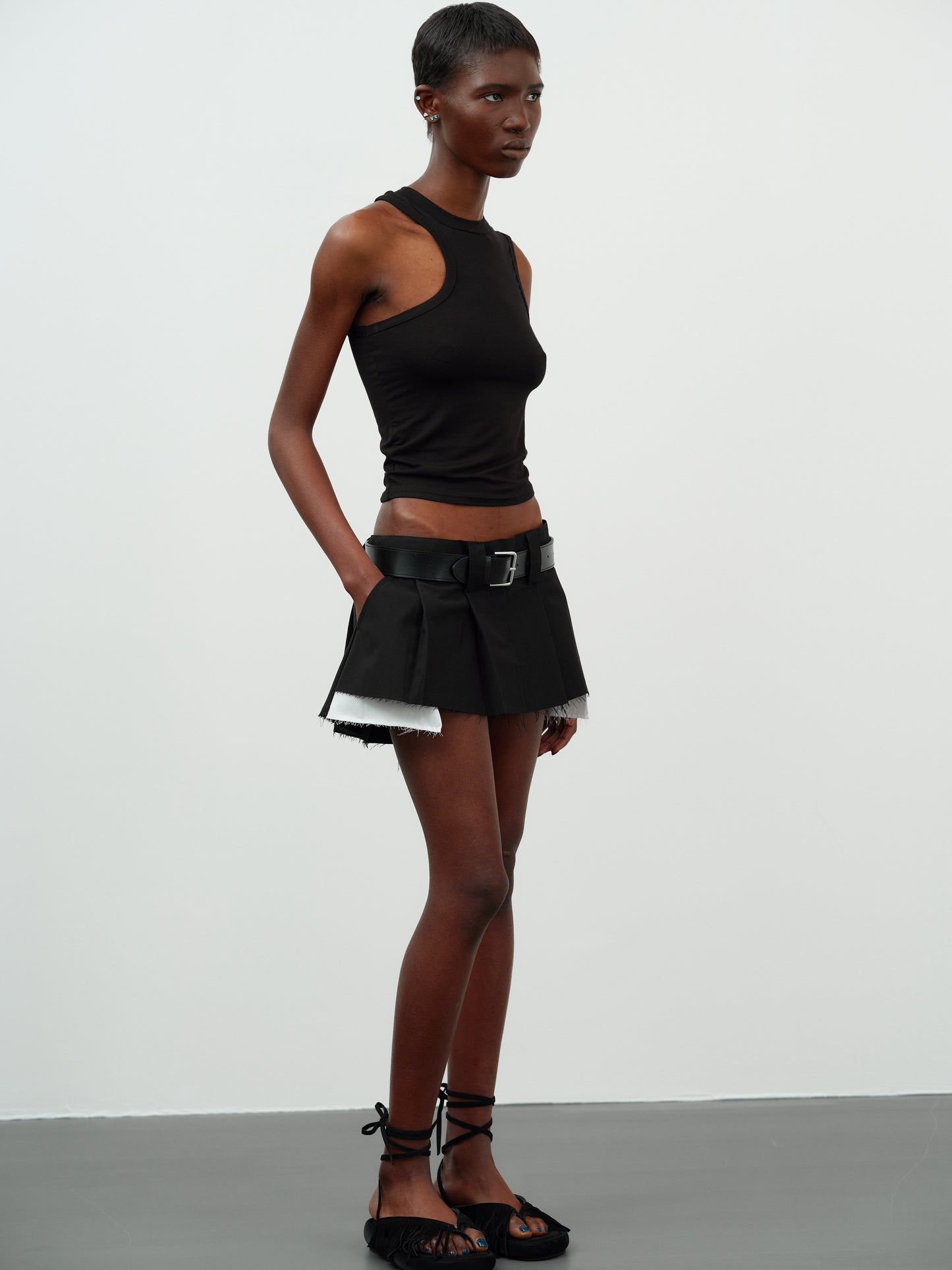 Asymmetrical Car Tank Top, Black