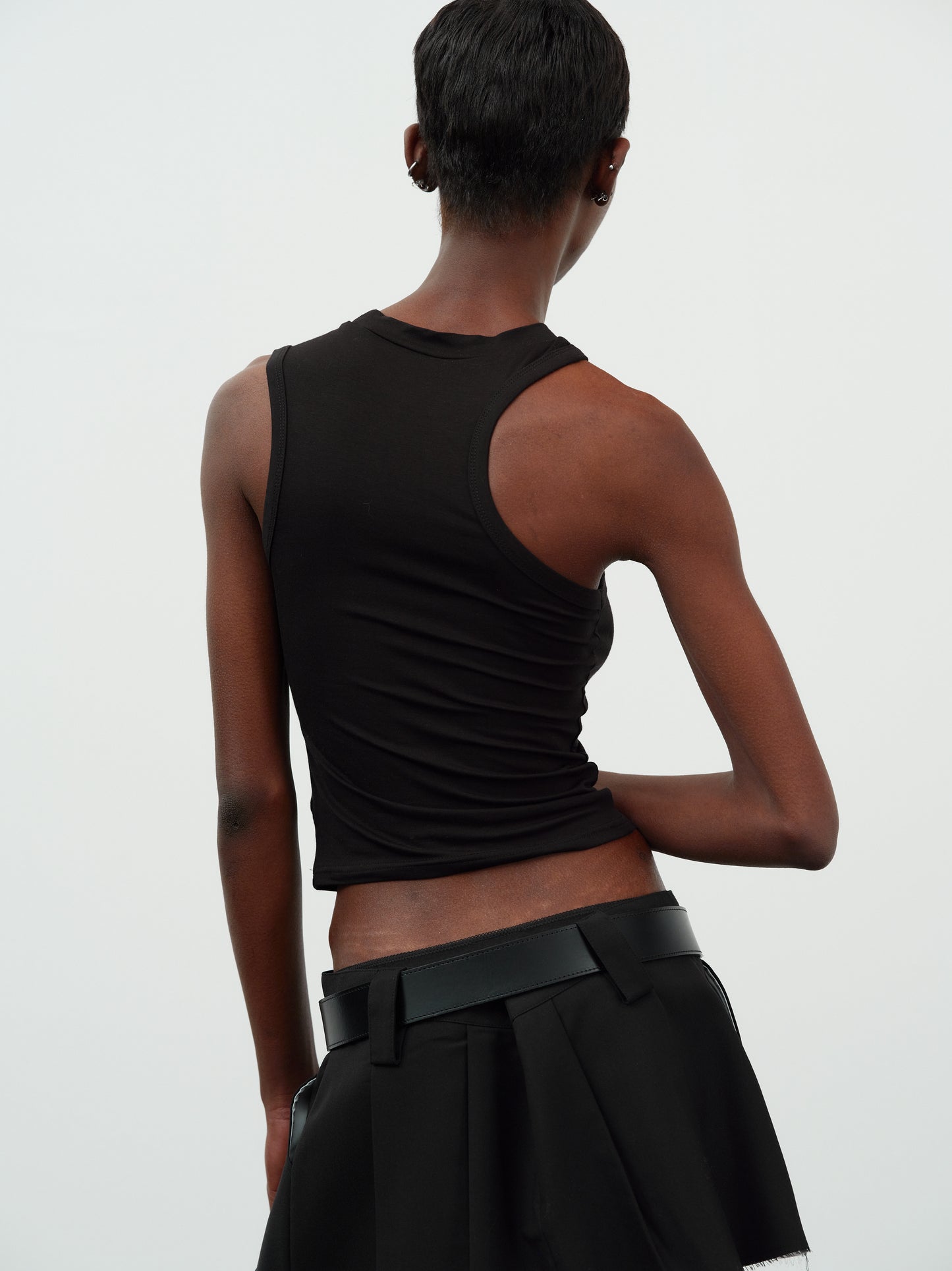 Asymmetrical Car Tank Top, Black