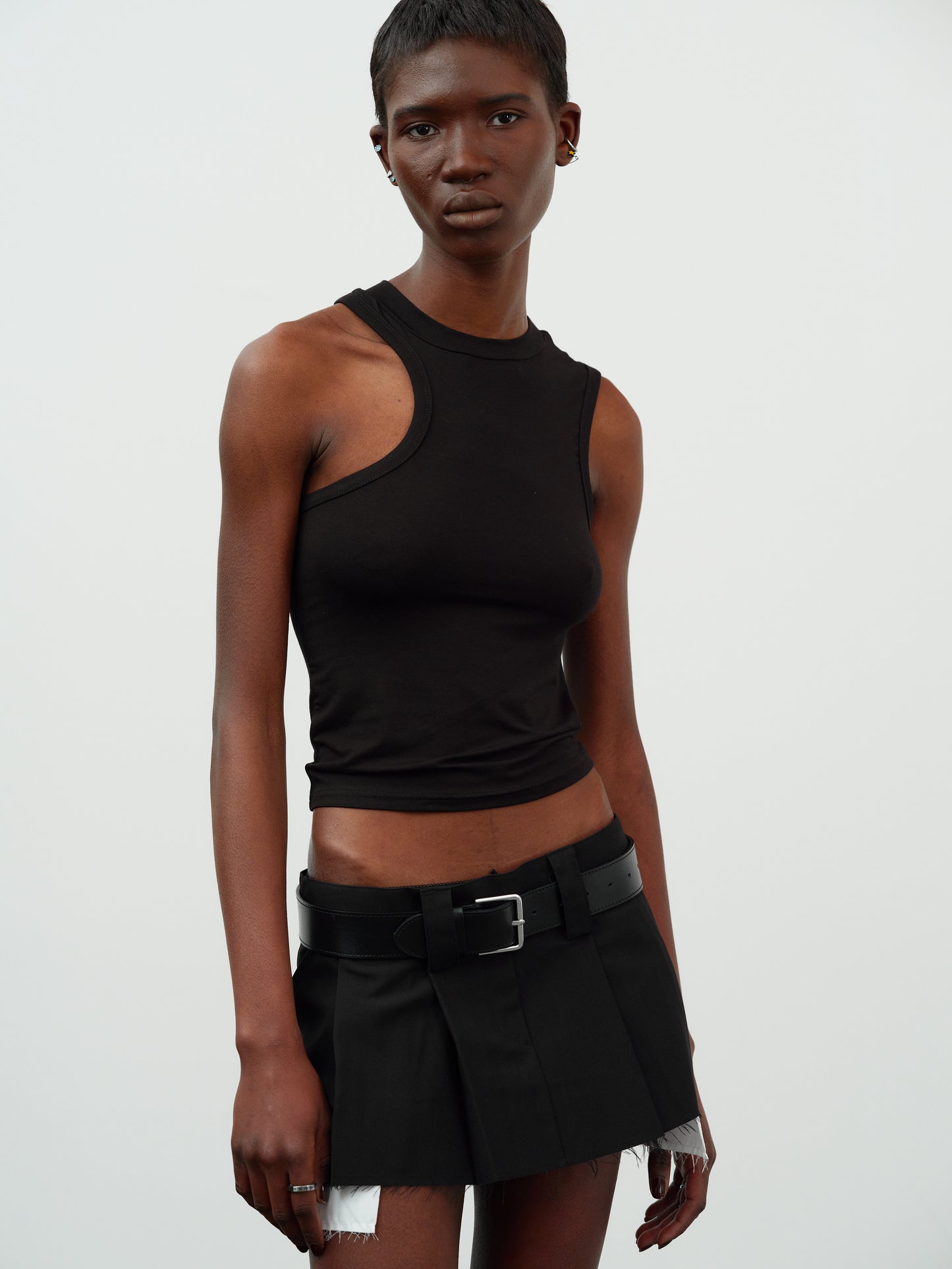 Asymmetrical Car Tank Top, Black