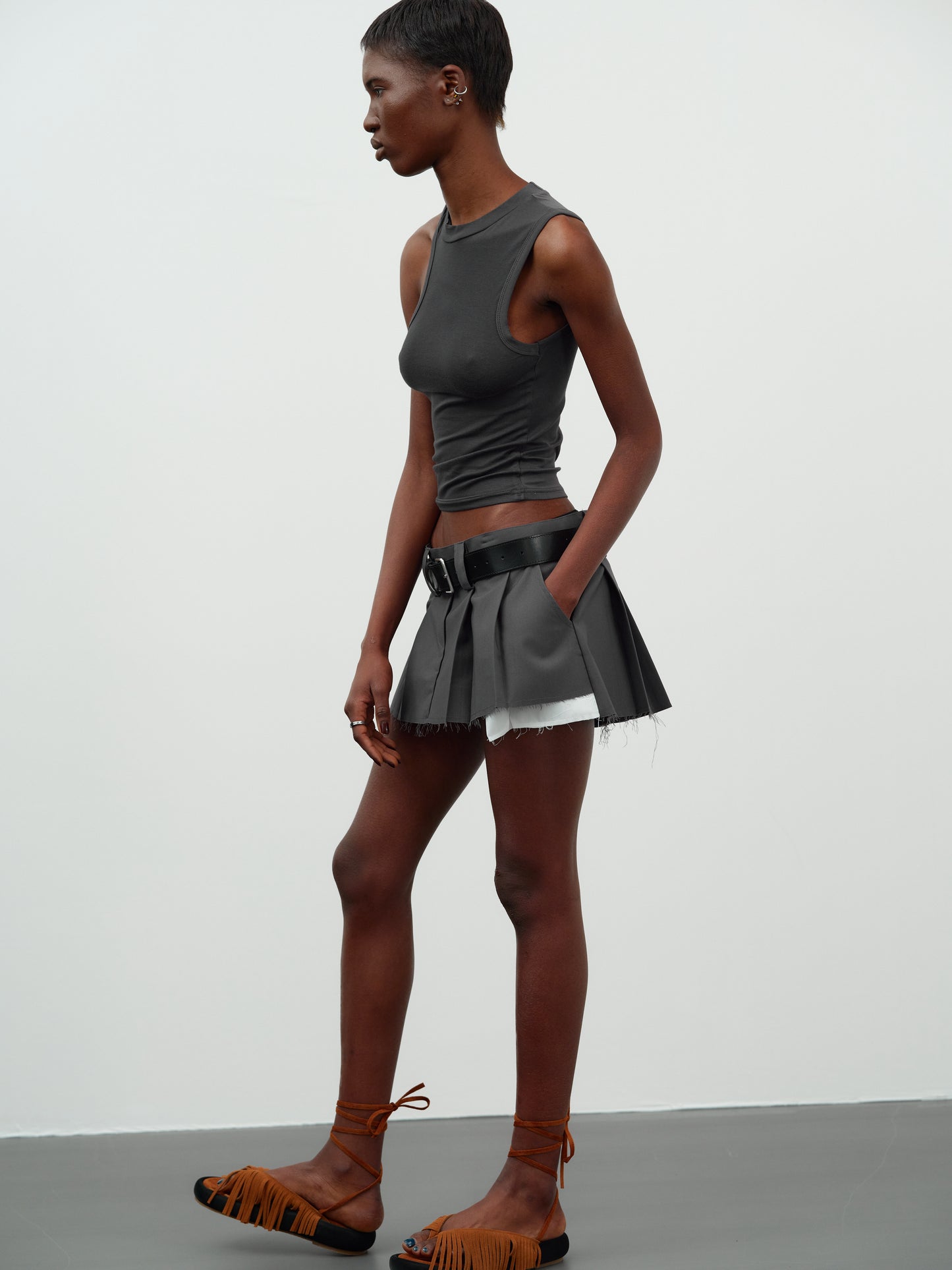 Low Rise Layer Micro Skirt, Charcoal
