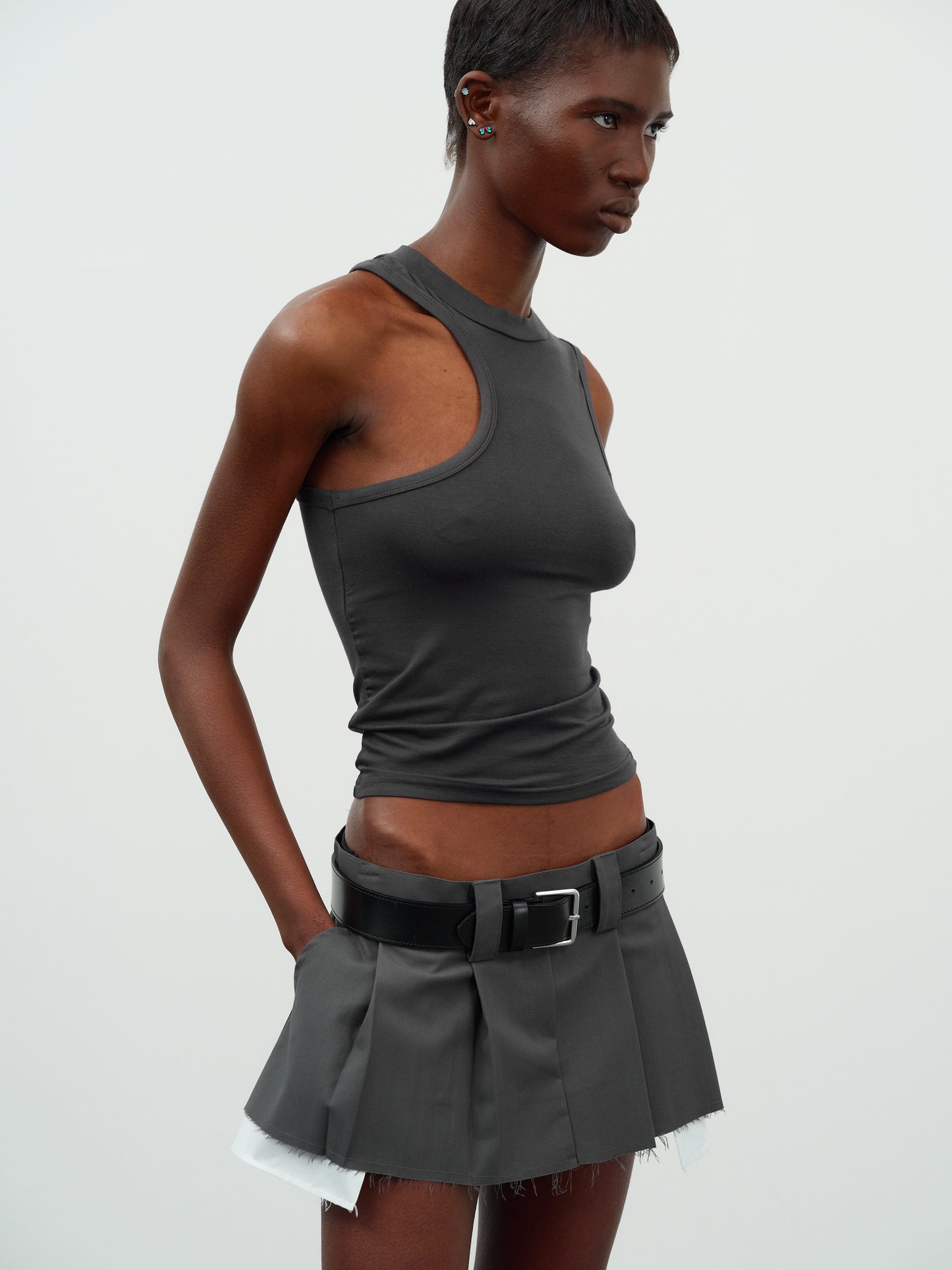 Asymmetrical Car Tank Top, Ink