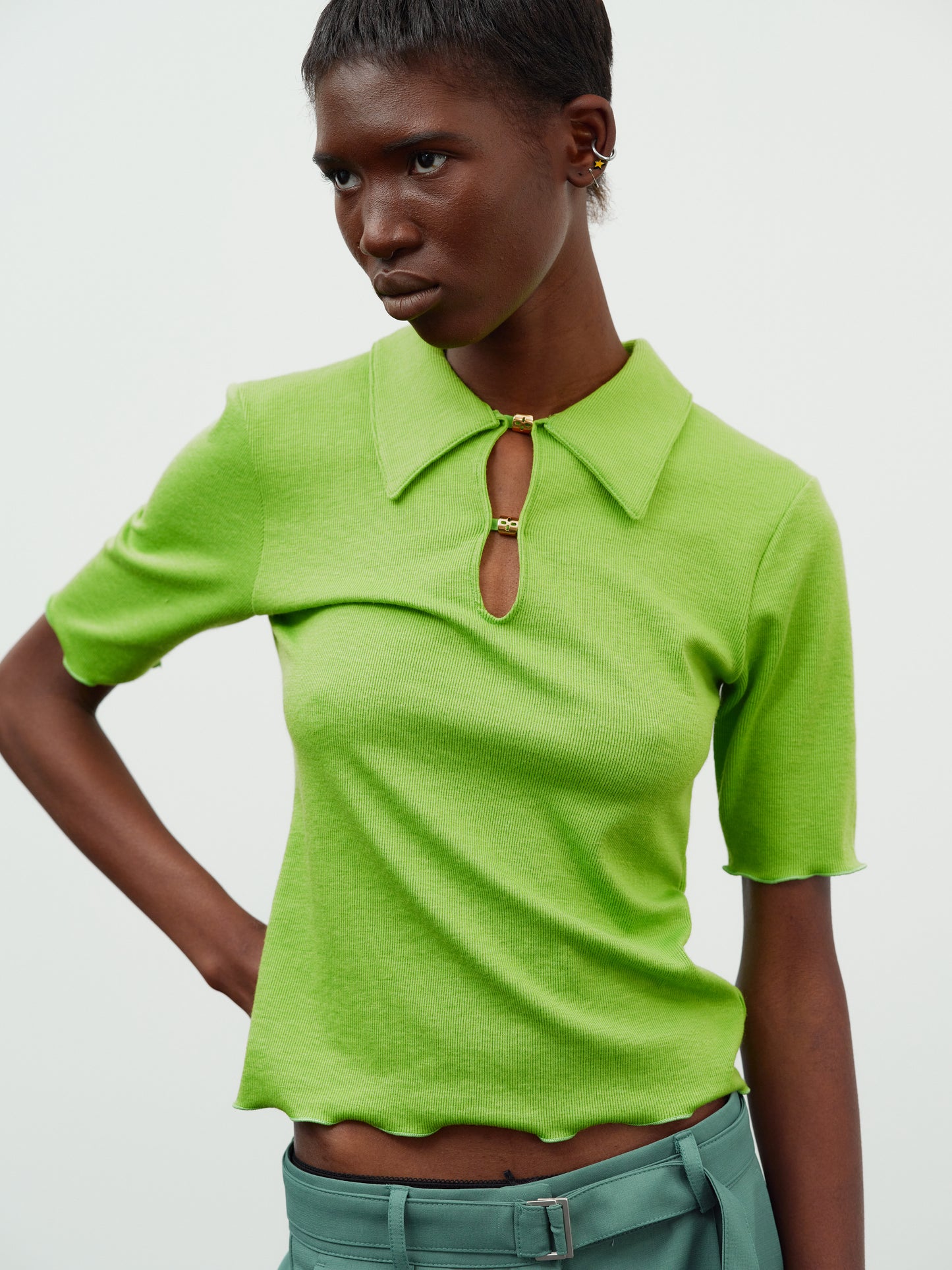 Charm Button-Up Polo, Kiwi