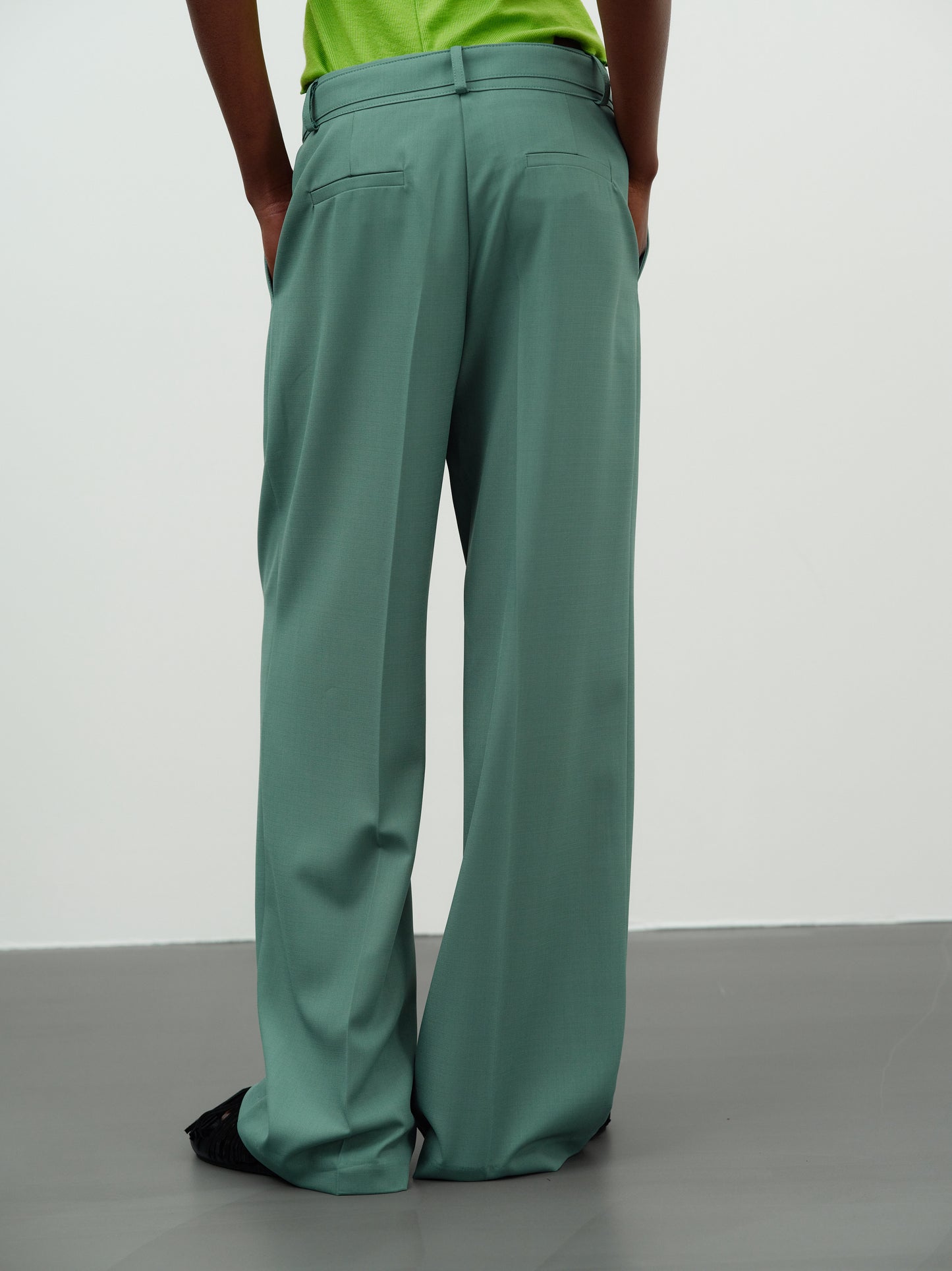 Fluid Belted Trousers, Eucalyptus