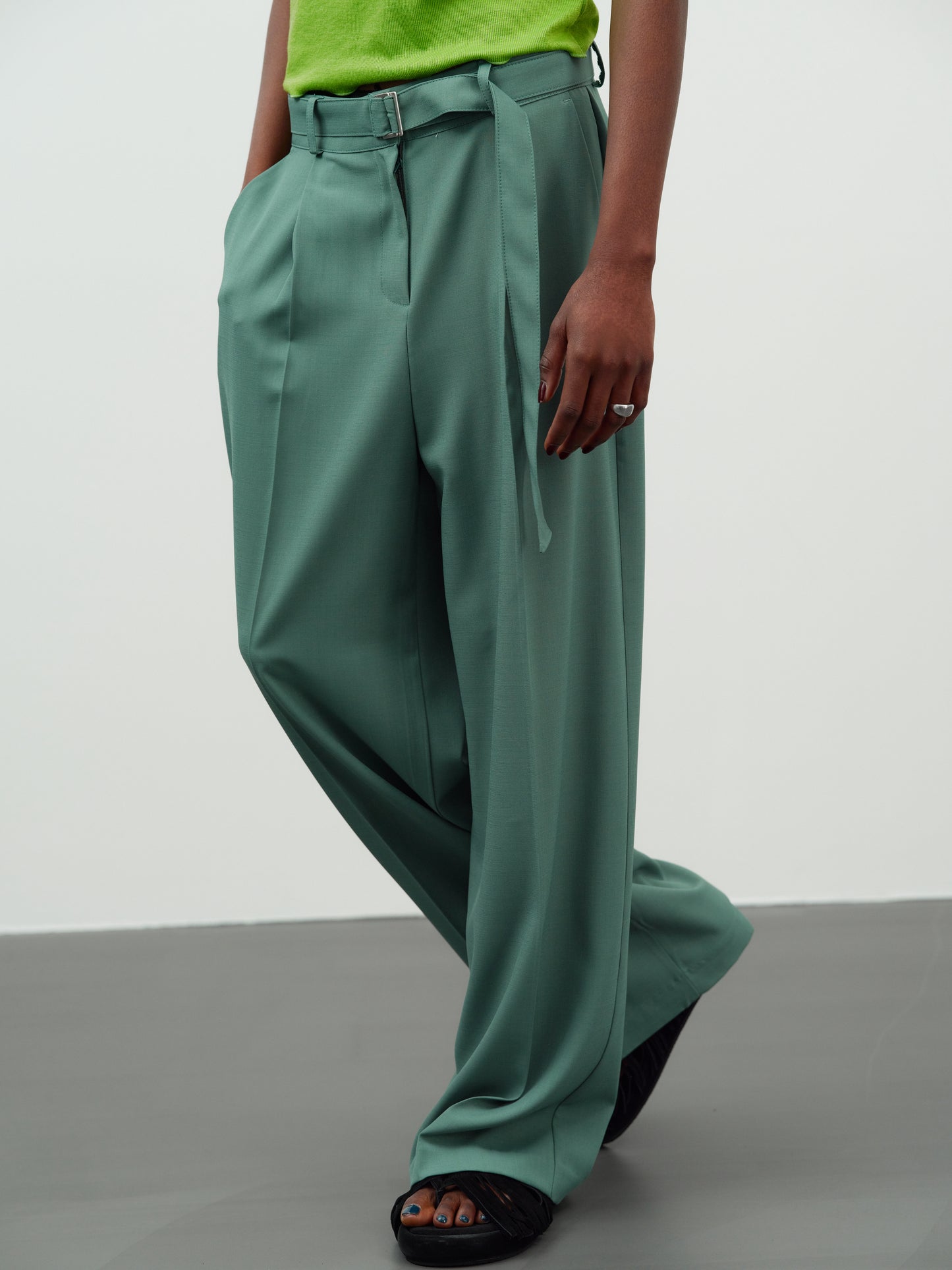 Fluid Belted Trousers, Eucalyptus