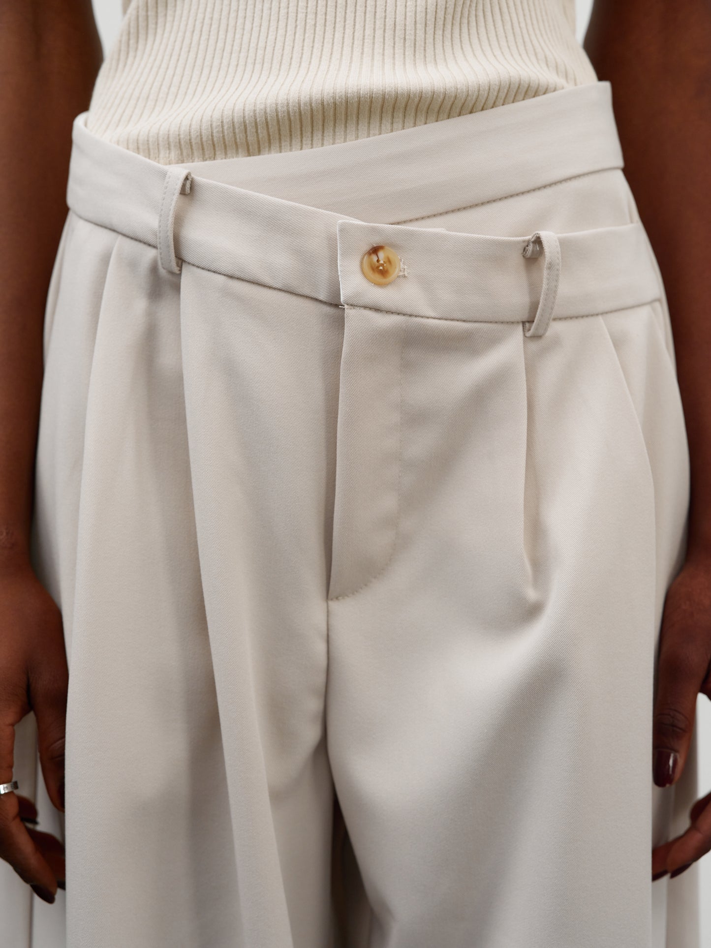 Criss-Cross Pintuck Trousers, Egret