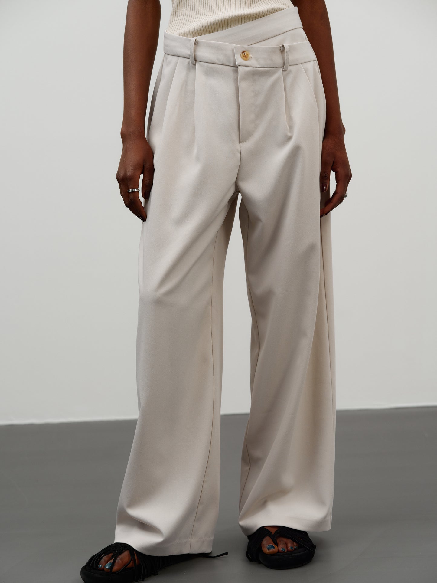Criss-Cross Pintuck Trousers, Egret