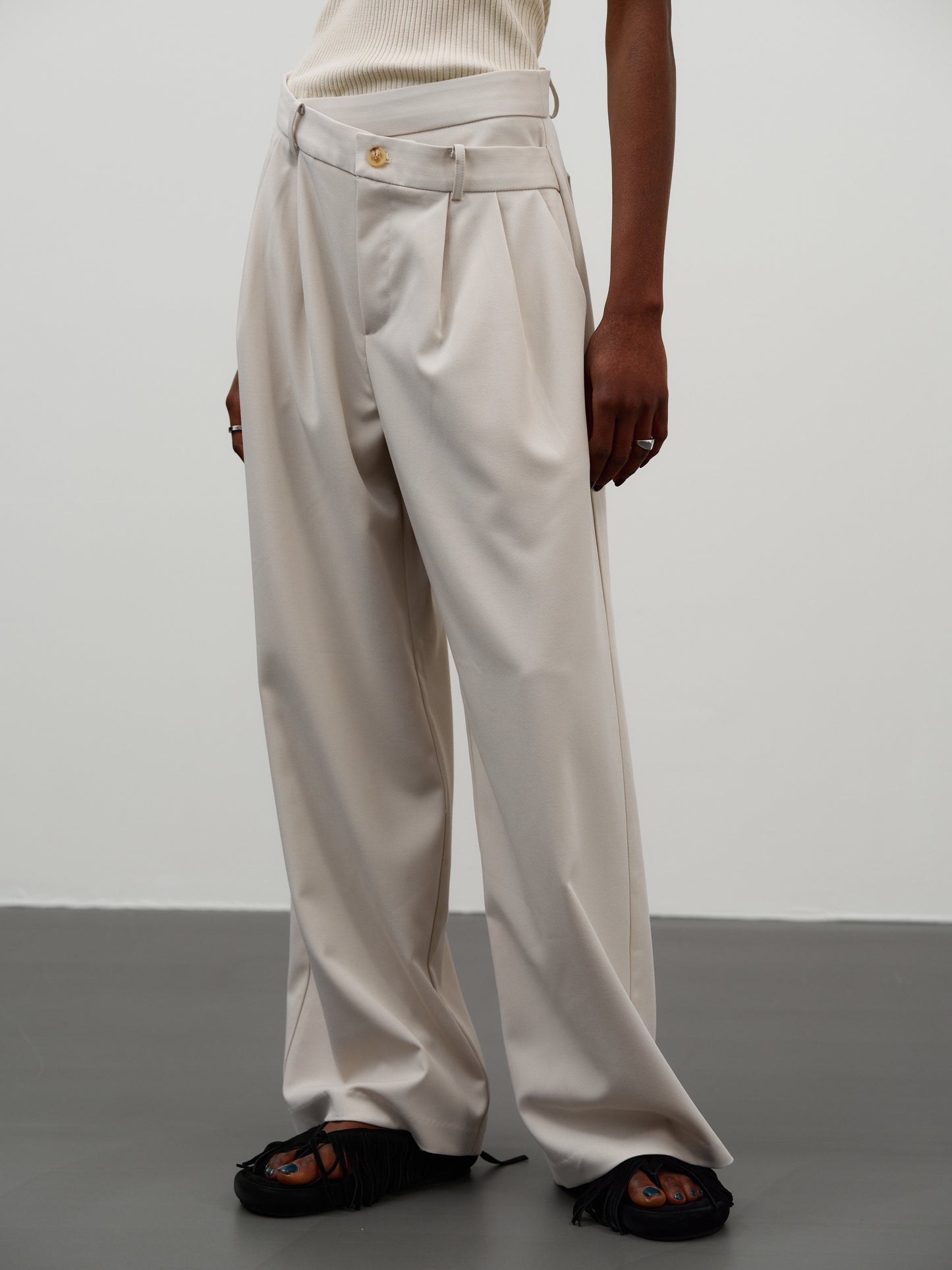 Criss-Cross Pintuck Trousers, Egret