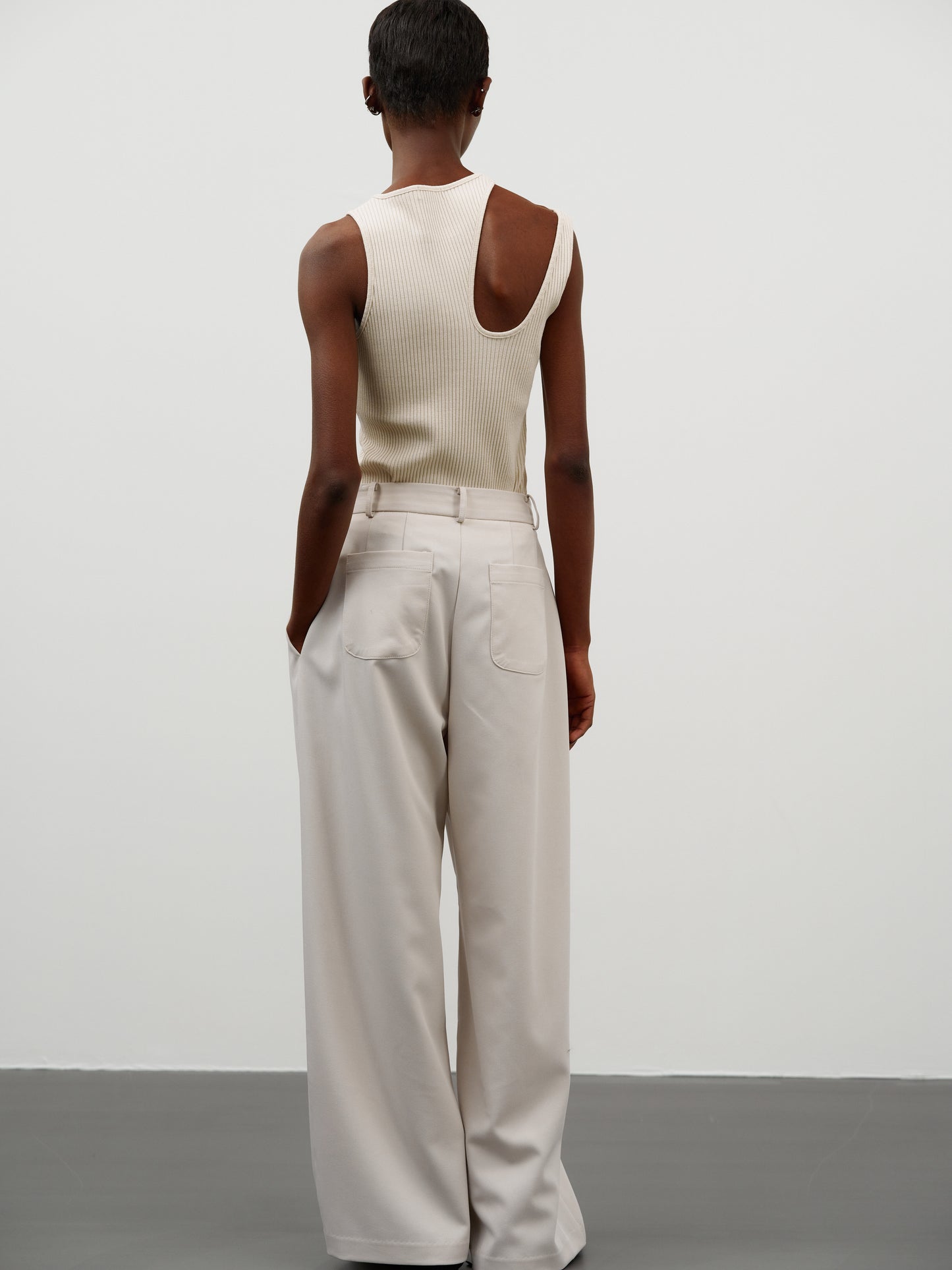 Criss-Cross Pintuck Trousers, Egret