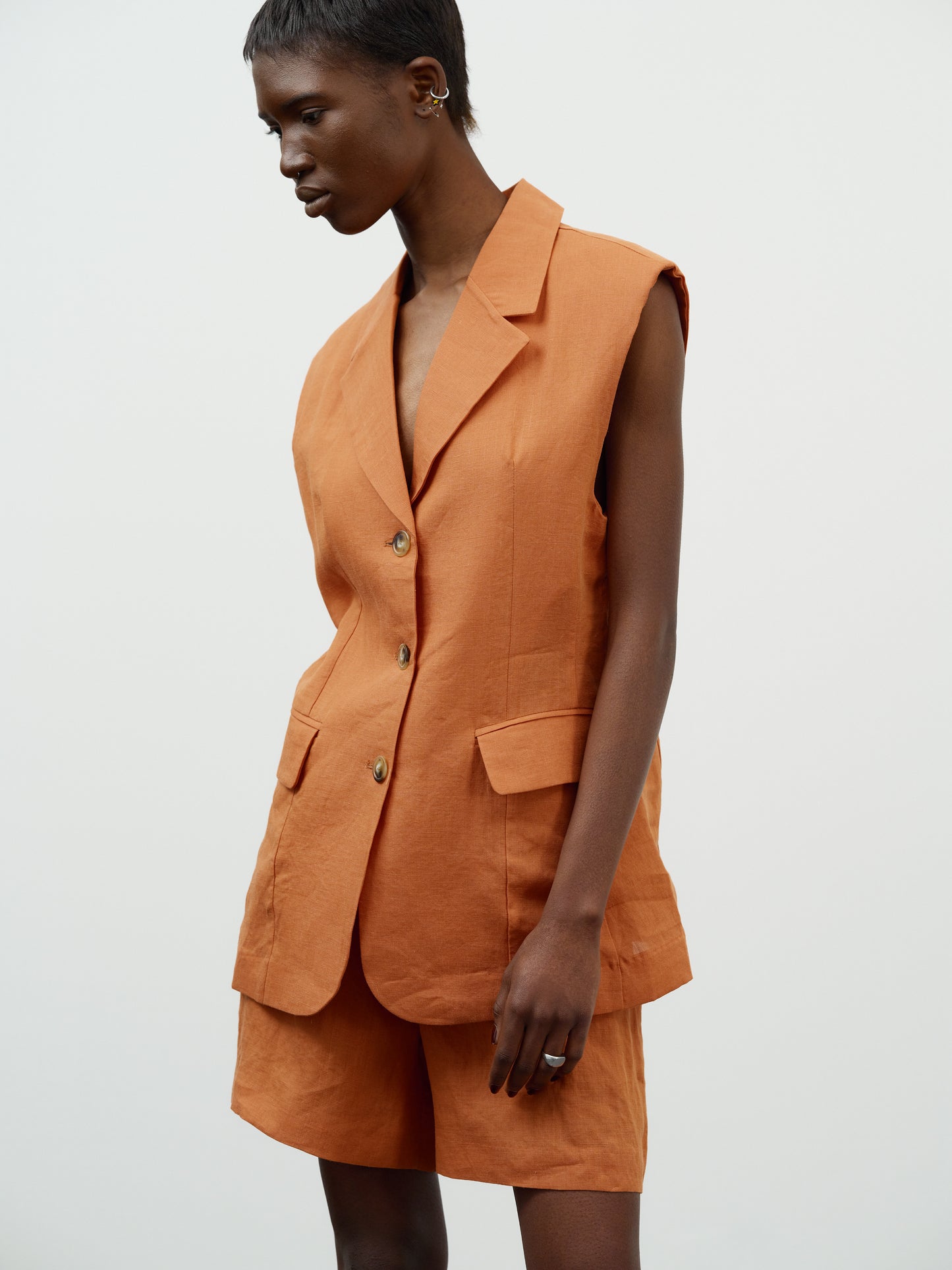 Linen Tailored Vest, Mock Orange