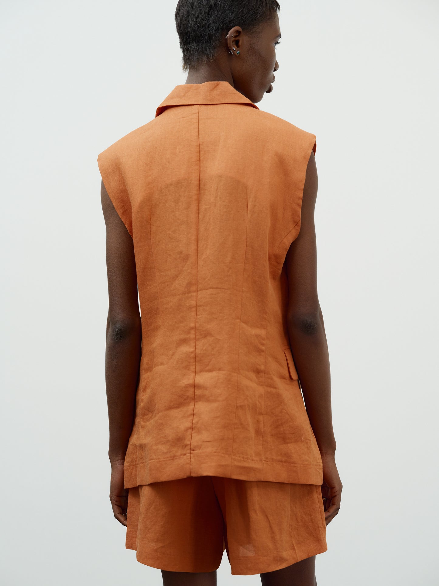 Linen Tailored Vest, Mock Orange